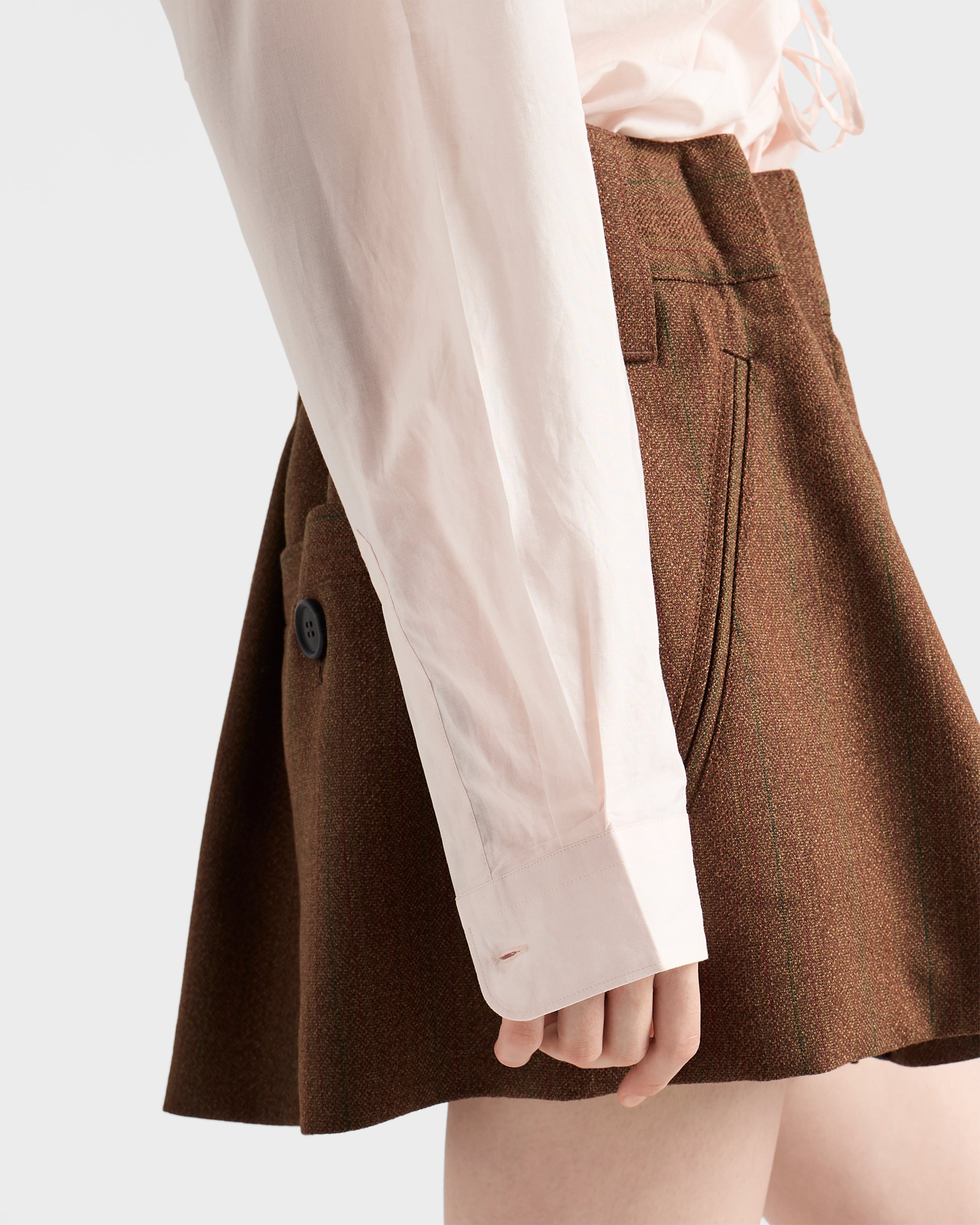 Prada Pinstriped Mouliné Wool Miniskirt In Brown