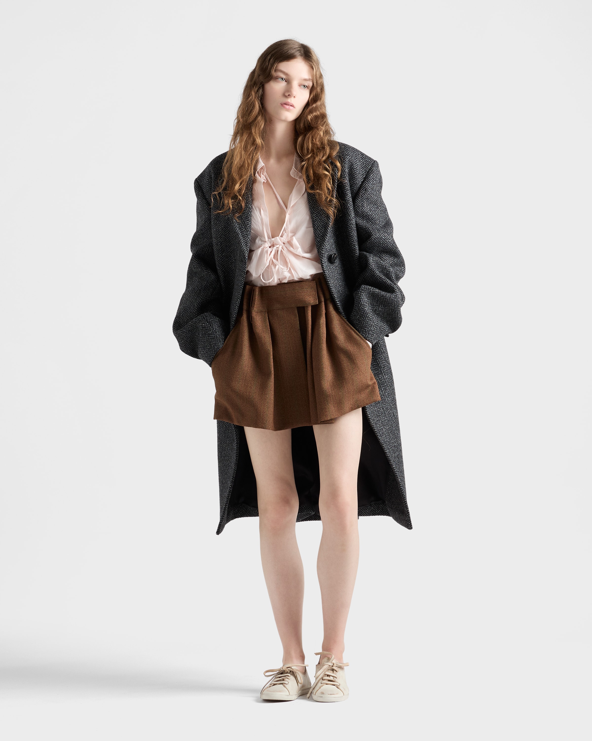 Prada Pinstriped Mouliné Wool Miniskirt In Brown
