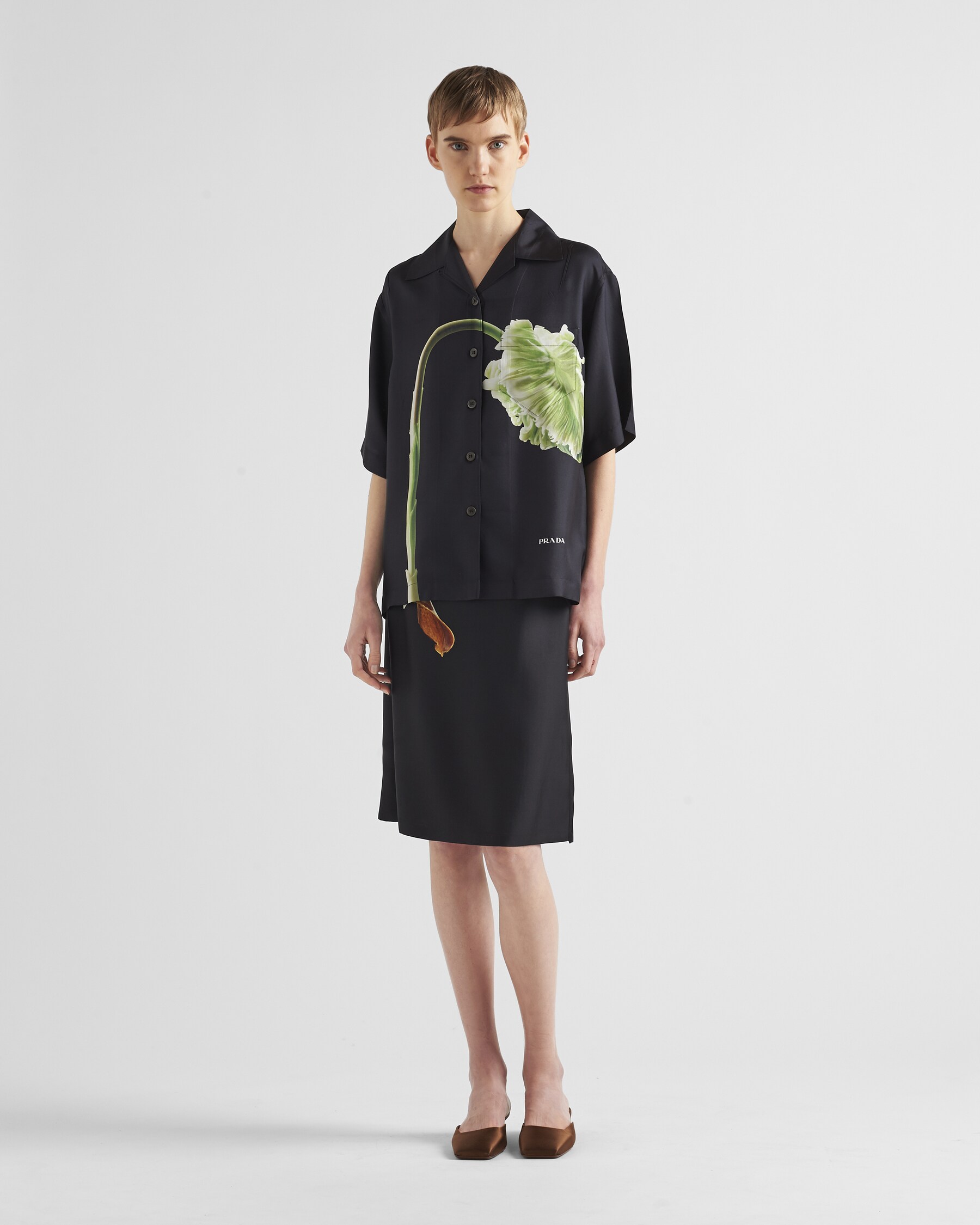 Prada £1200 Monochrome POW Check Pleat Midi Skirt XS