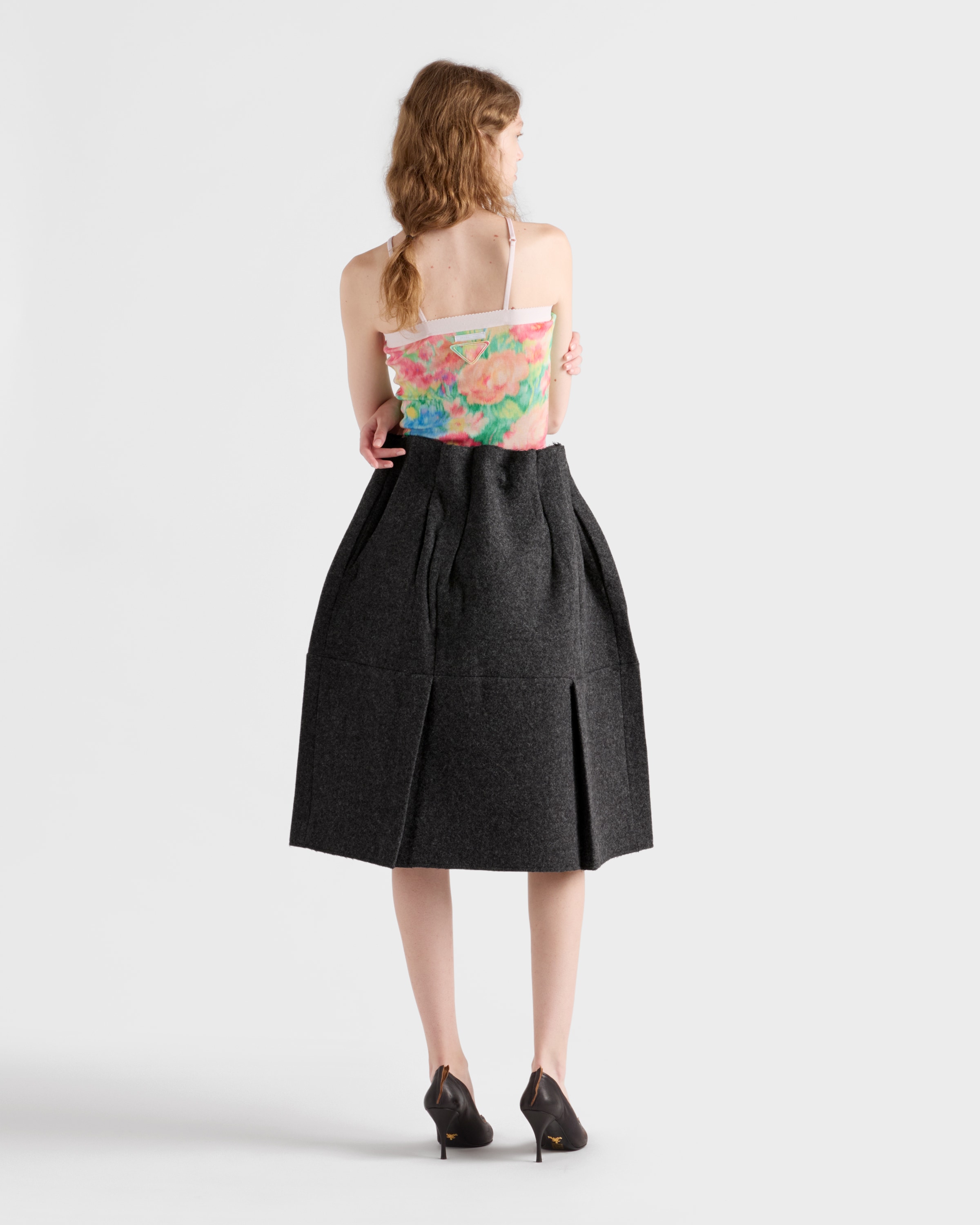 Slate Gray Shetland wool midi skirt | PRADA