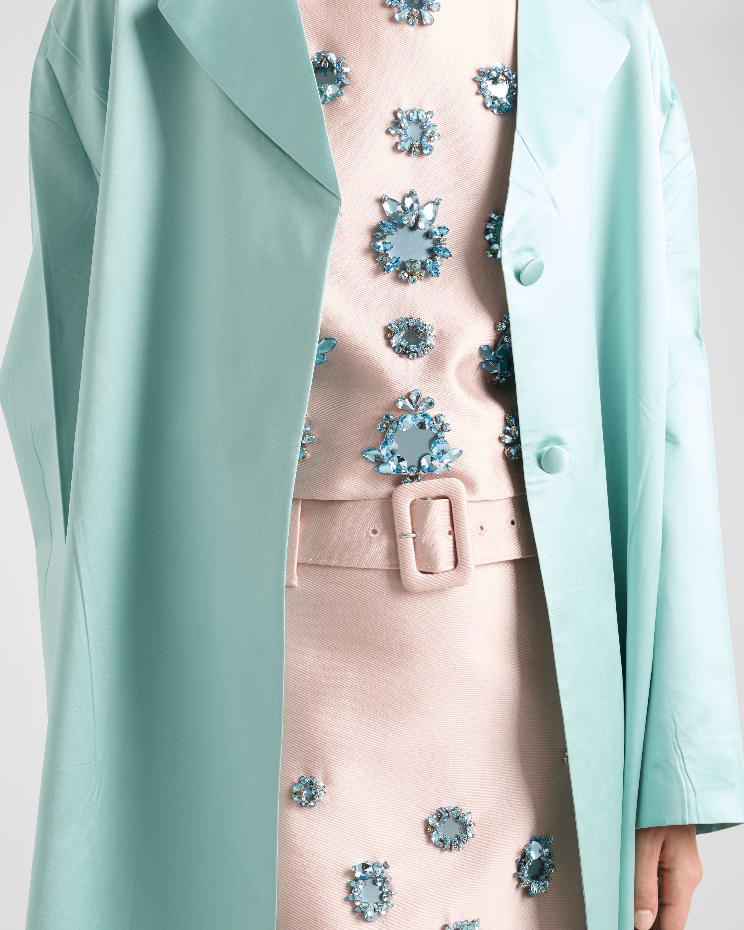 Prada Embroidery Silk Wool Skirt In Alabaster Pink