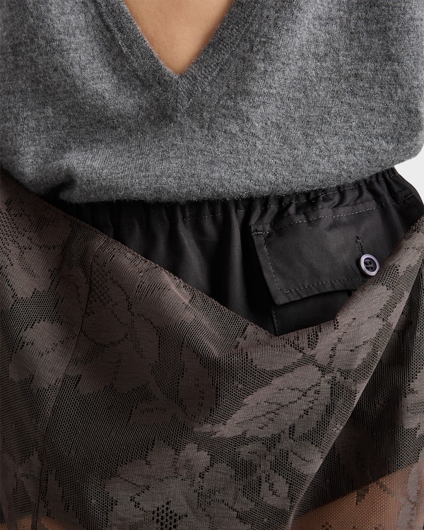 Gonna midi in pizzo Chantilly con bretelle - Ebano Gonna midi in pizzo Chantilly con bretelle - Ebano