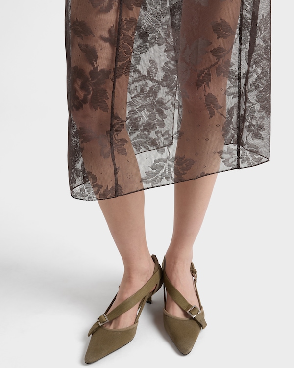 Gonna midi in pizzo Chantilly con bretelle - Ebano Gonna midi in pizzo Chantilly con bretelle - Ebano