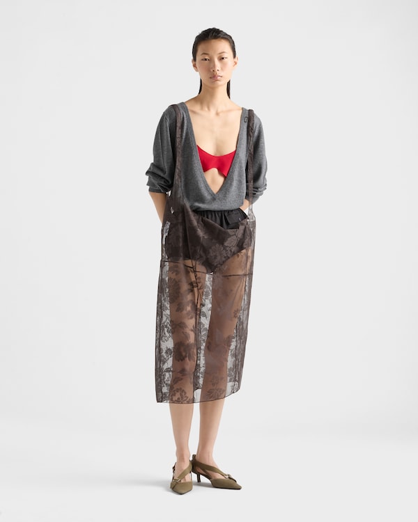 Gonna midi in pizzo Chantilly con bretelle - Ebano Gonna midi in pizzo Chantilly con bretelle - Ebano