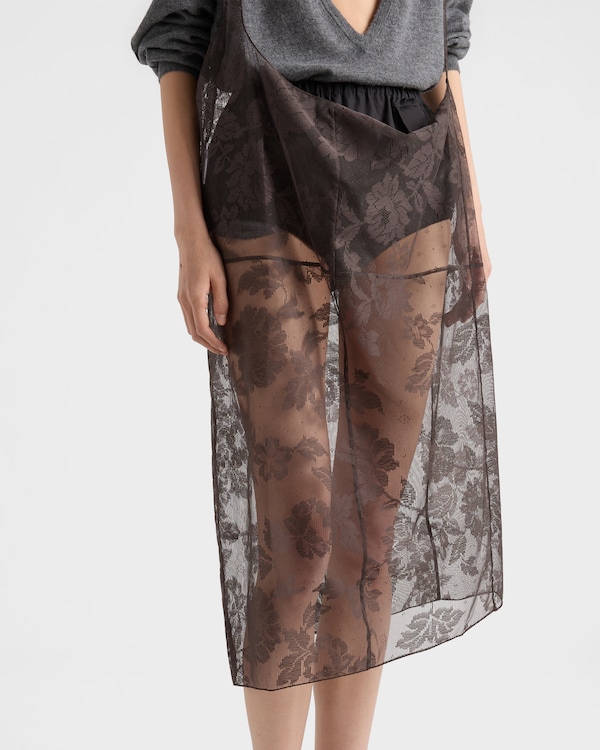 Gonna midi in pizzo Chantilly con bretelle - Ebano Gonna midi in pizzo Chantilly con bretelle - Ebano