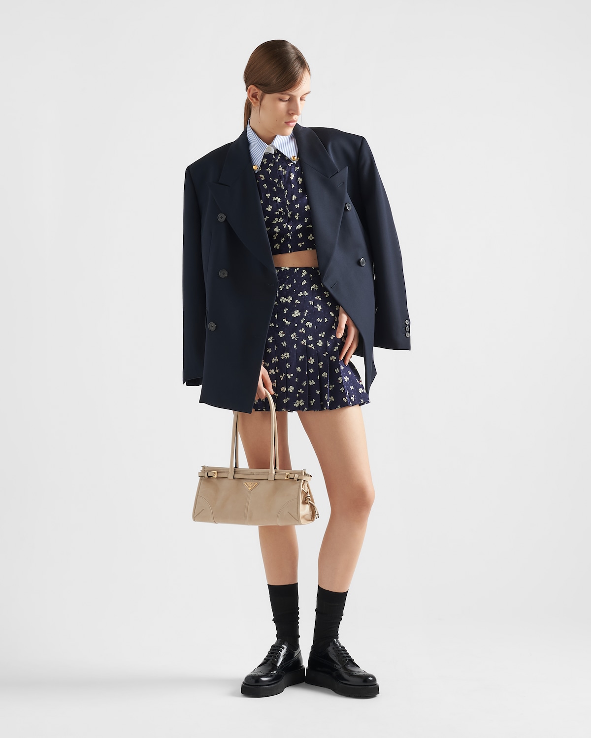 Prada Blue Pinstriped Mini Skirt, Brand New  - IT 38/S-M