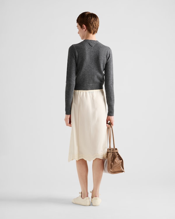 Jupe brodée en soie habotai - Vanille Jupe brodée en soie habotai - Vanille