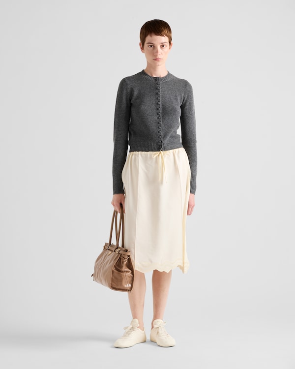 Jupe brodée en soie habotai - Vanille Jupe brodée en soie habotai - Vanille