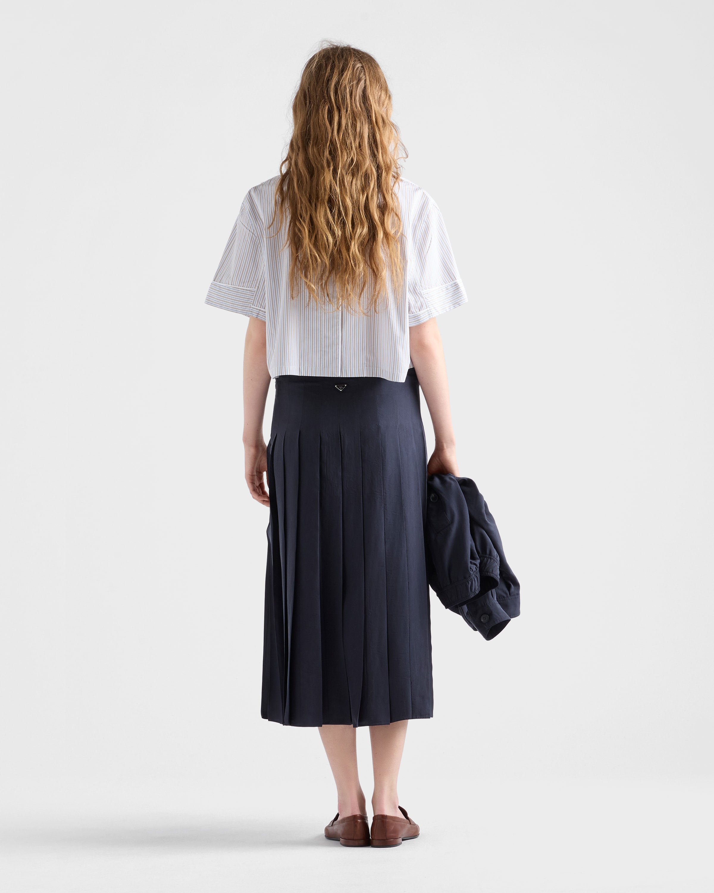Navy Pleated Silk Midi-skirt | PRADA - United States