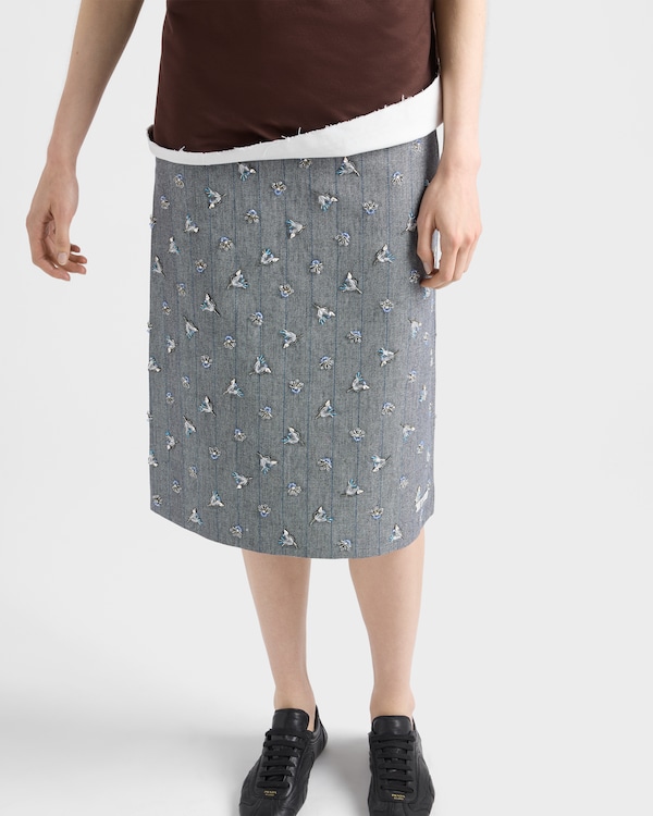Embellished pinstripe wool midi-skirt Embellished pinstripe wool midi-skirt