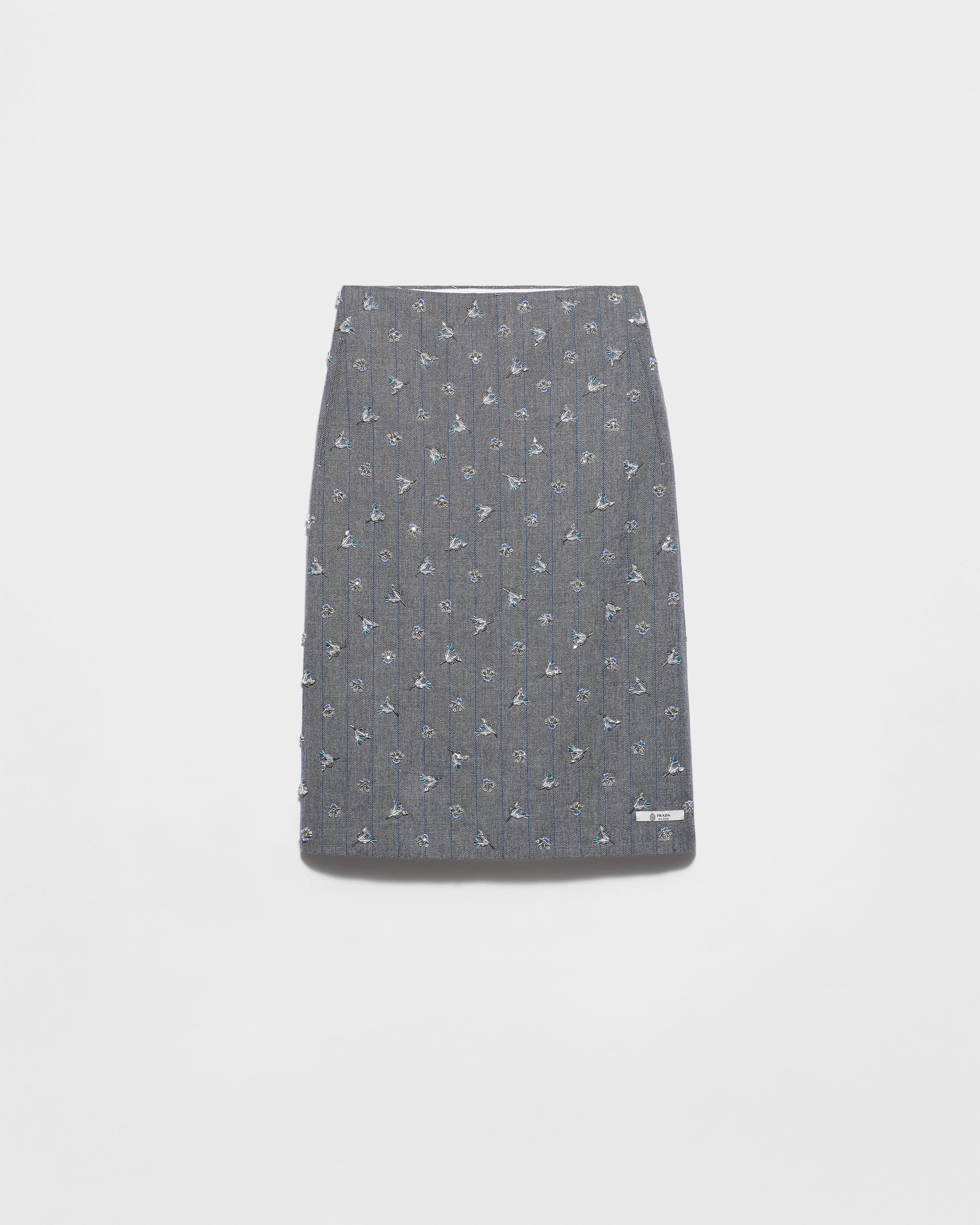 ダークグレー エンベリッシュド ピンストライプ ウール スカート | PRADA