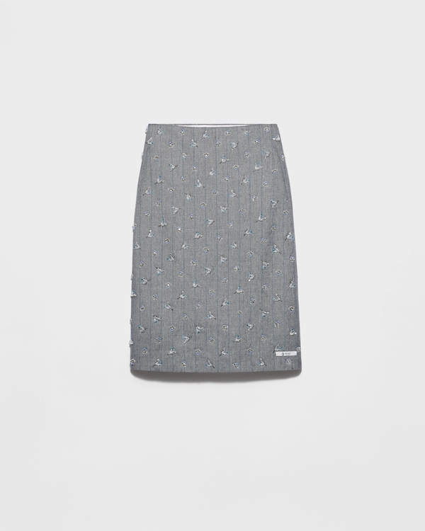 Embellished pinstripe wool midi-skirt Embellished pinstripe wool midi-skirt