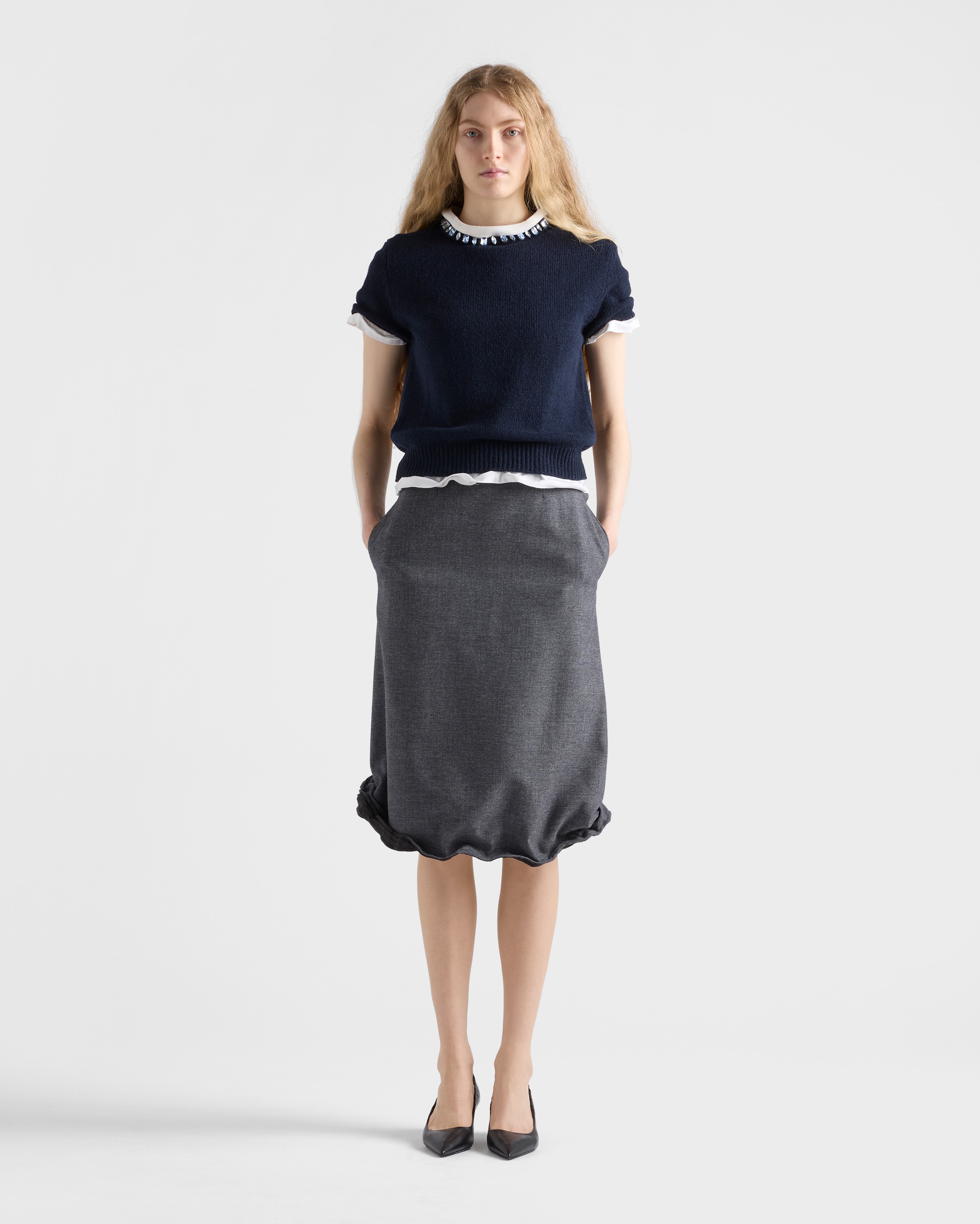 PRADA チェック柄 ミディアム バージンウール スカート カジュアル プラダ PRADA チェック柄 ミディアム バージンウール スカート