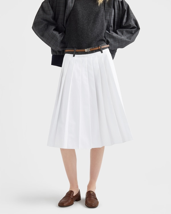 Pleated poplin and rush stitch skirt - White Pleated poplin and rush stitch skirt - White