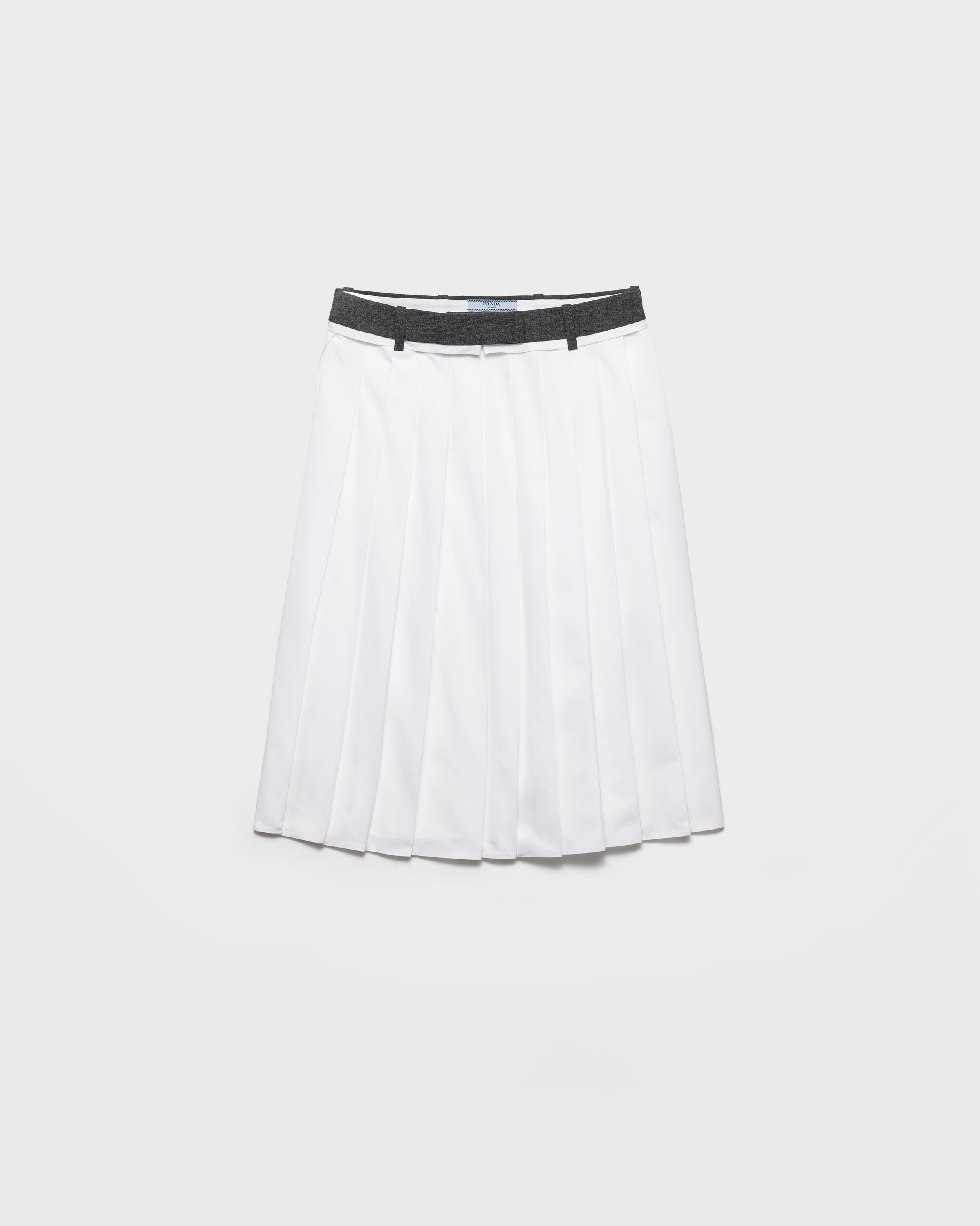 Prada Pleated Poplin And Rush Stitch Skirt, Woman, White, Size 38