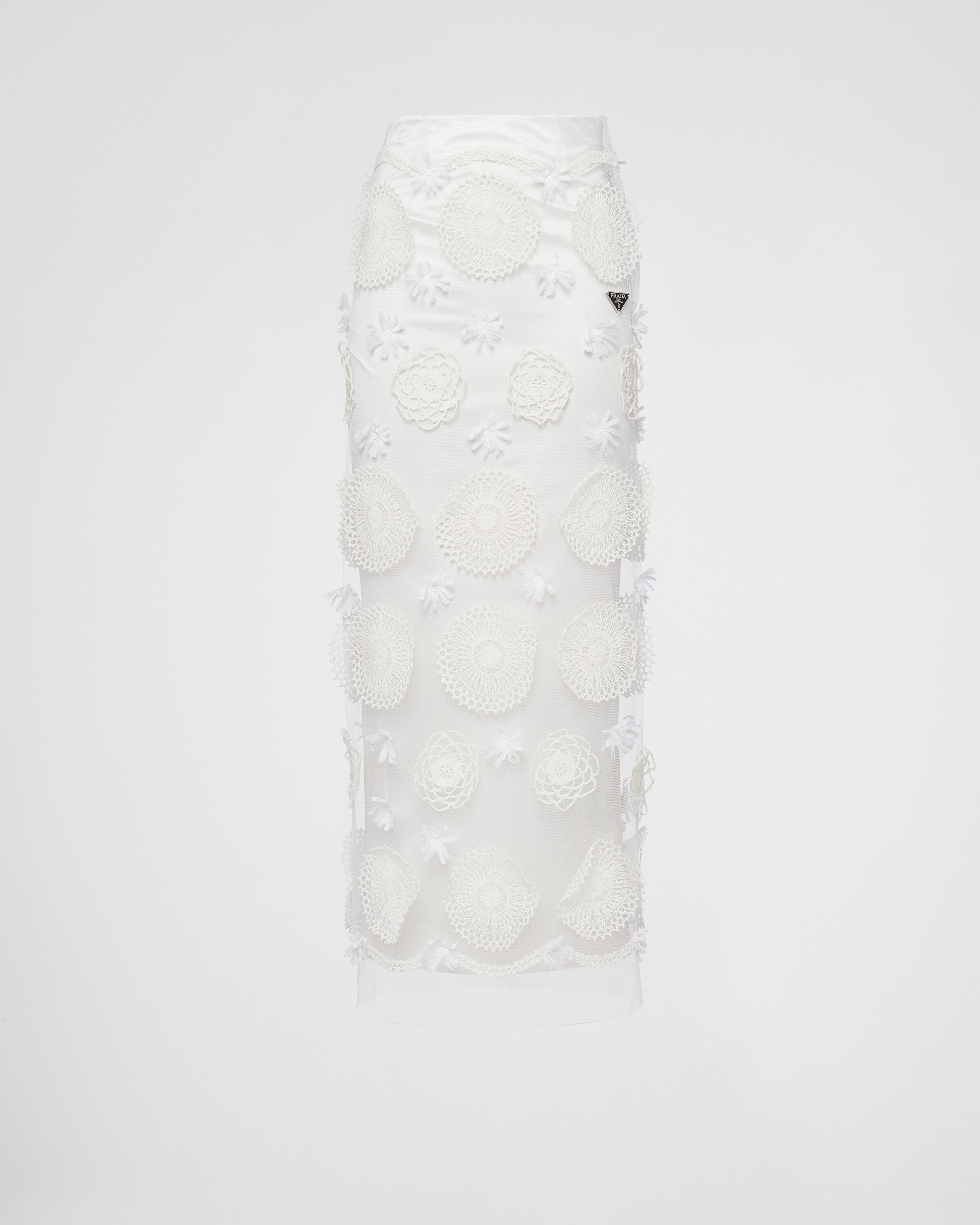 Shop Prada Embroidered Duchesse Maxi-skirt In White