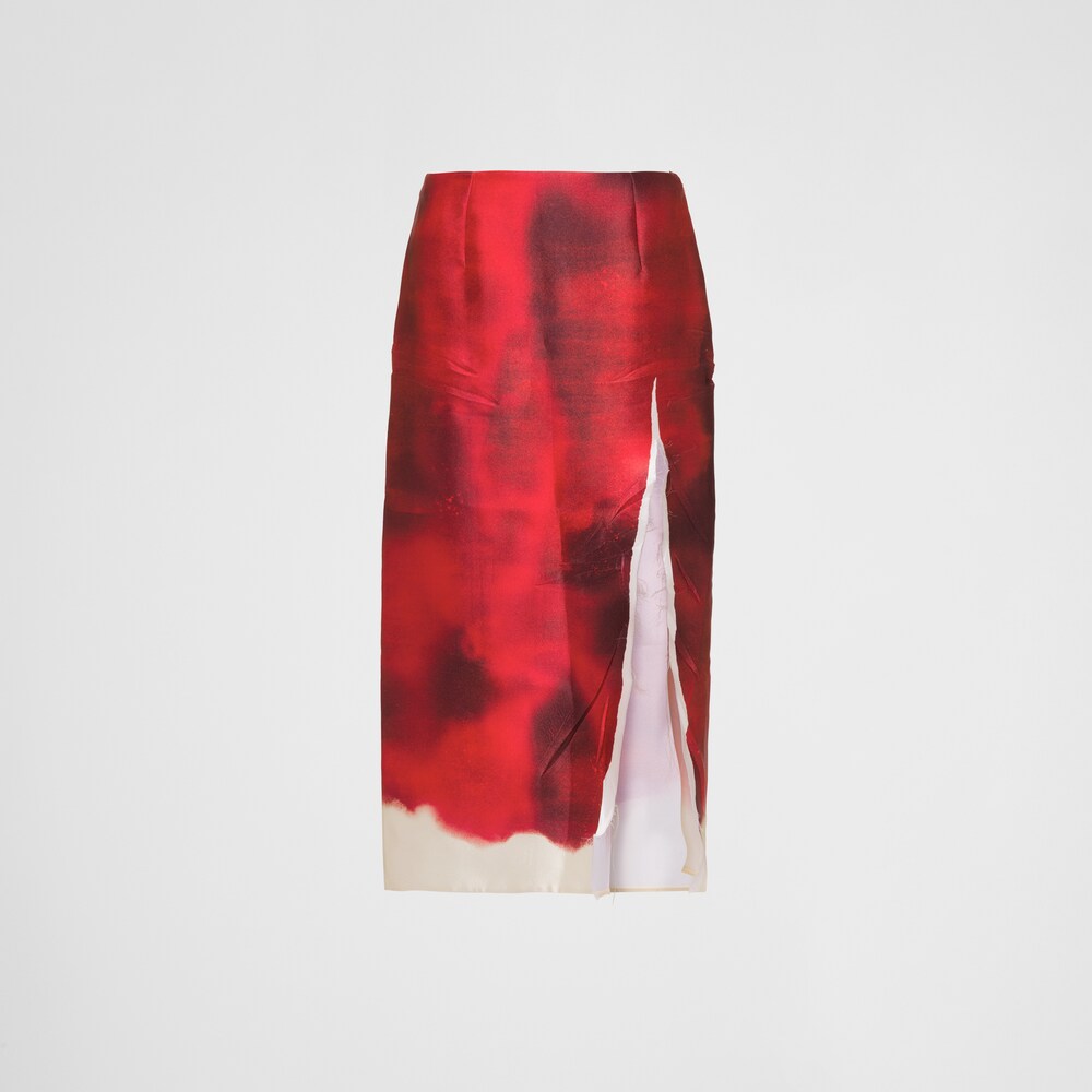 Prada Printed satin midi skirt with slit 1