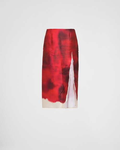 Prada Printed satin midi skirt with slit 1