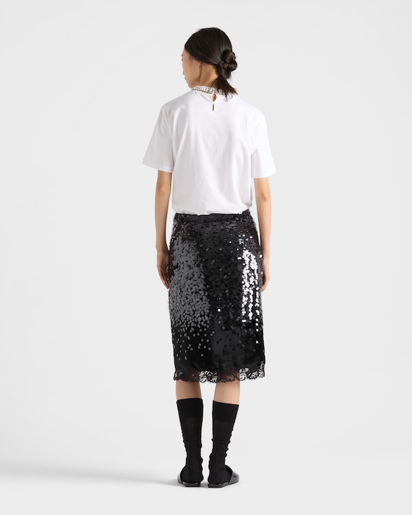 Embroidered velvet midi-skirt - Black Embroidered velvet midi-skirt - Black