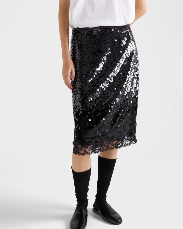 Embroidered velvet midi-skirt - Black Embroidered velvet midi-skirt - Black