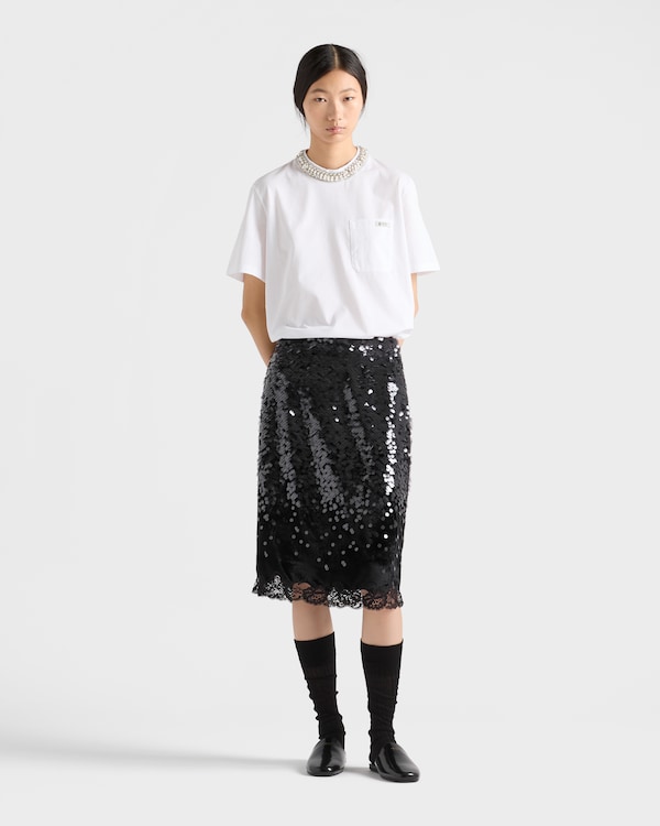 Embroidered velvet midi-skirt - Black Embroidered velvet midi-skirt - Black