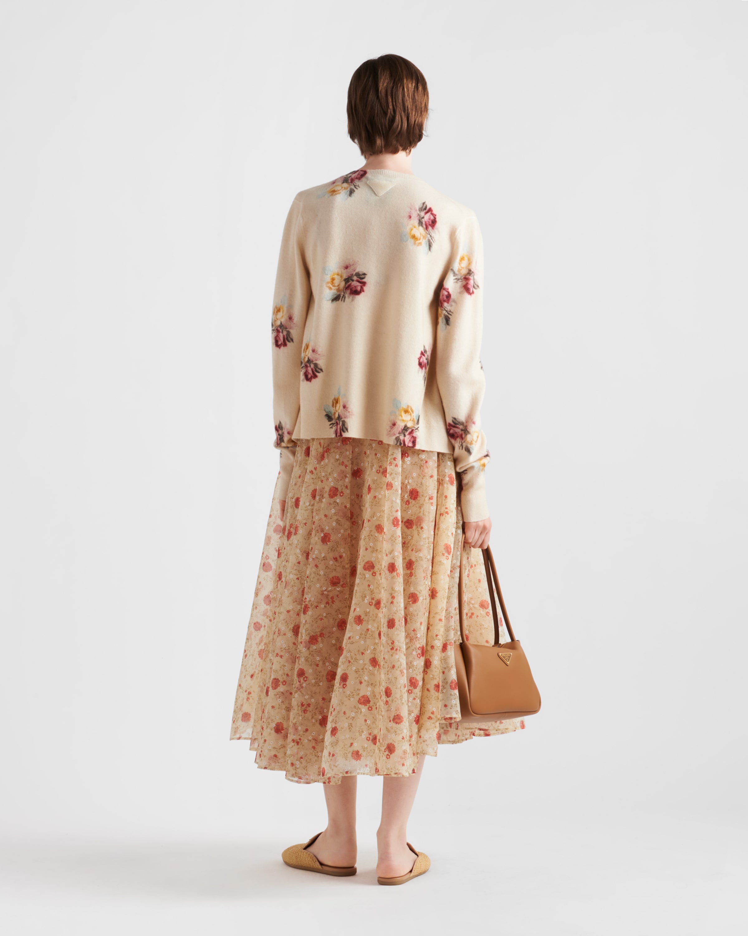 レッド プリント入り ナイロンネット ミディスカート | PRADA 