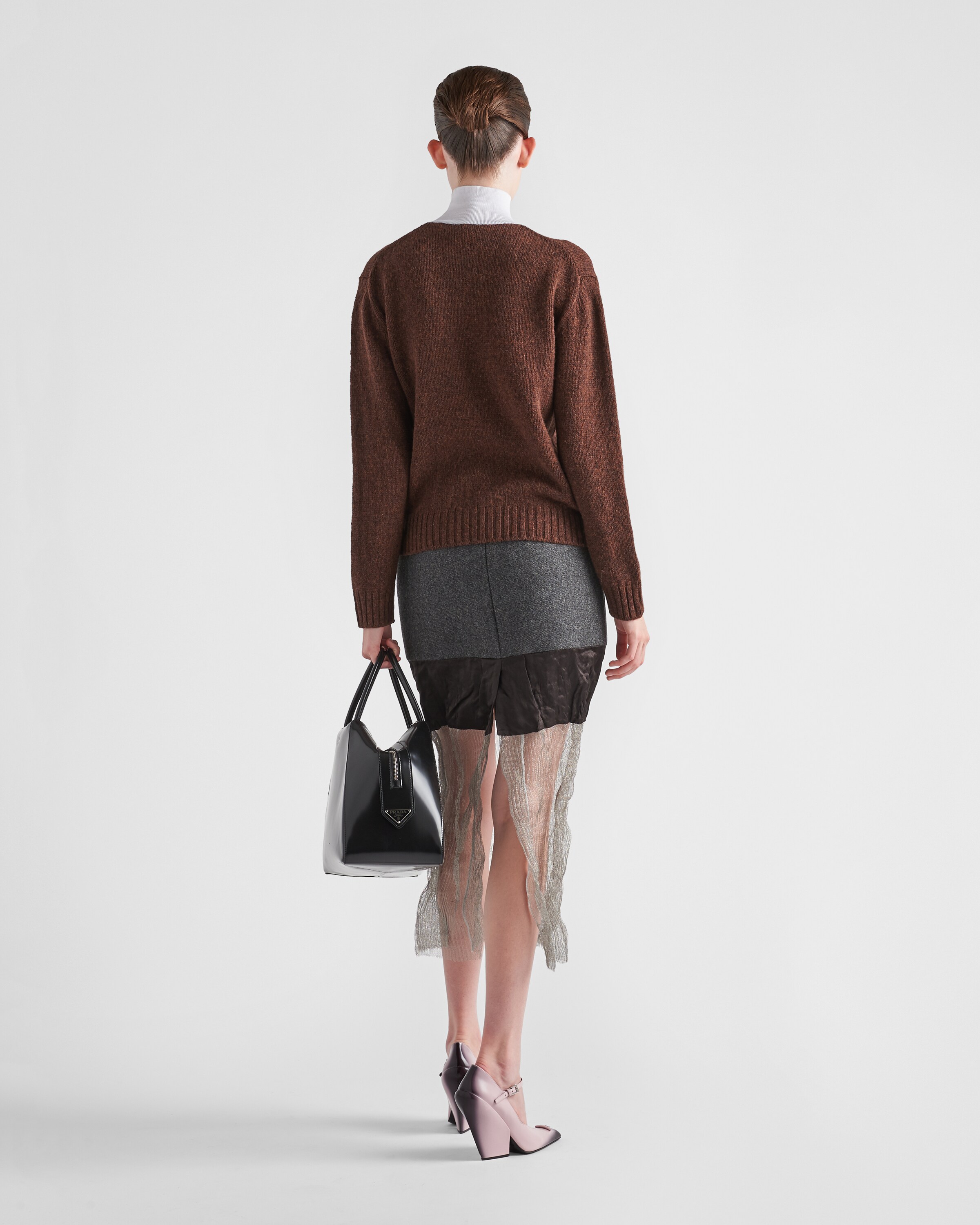 Prada Cloth and mesh midi\u002Dskirt 5