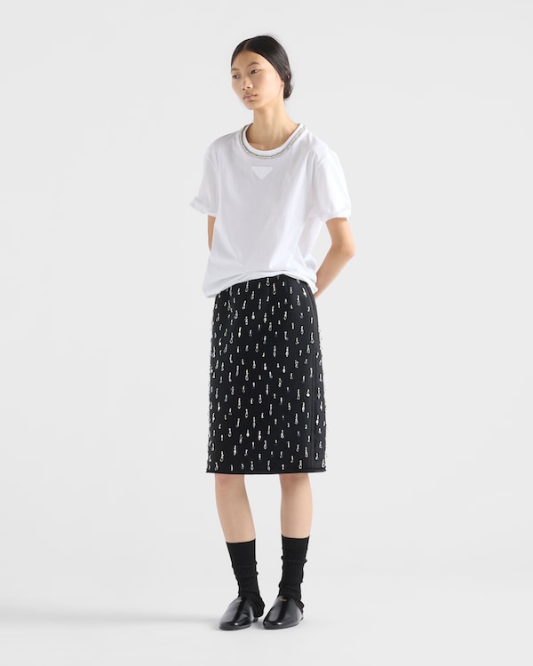 Embroidered scuba midi-skirt Embroidered scuba midi-skirt