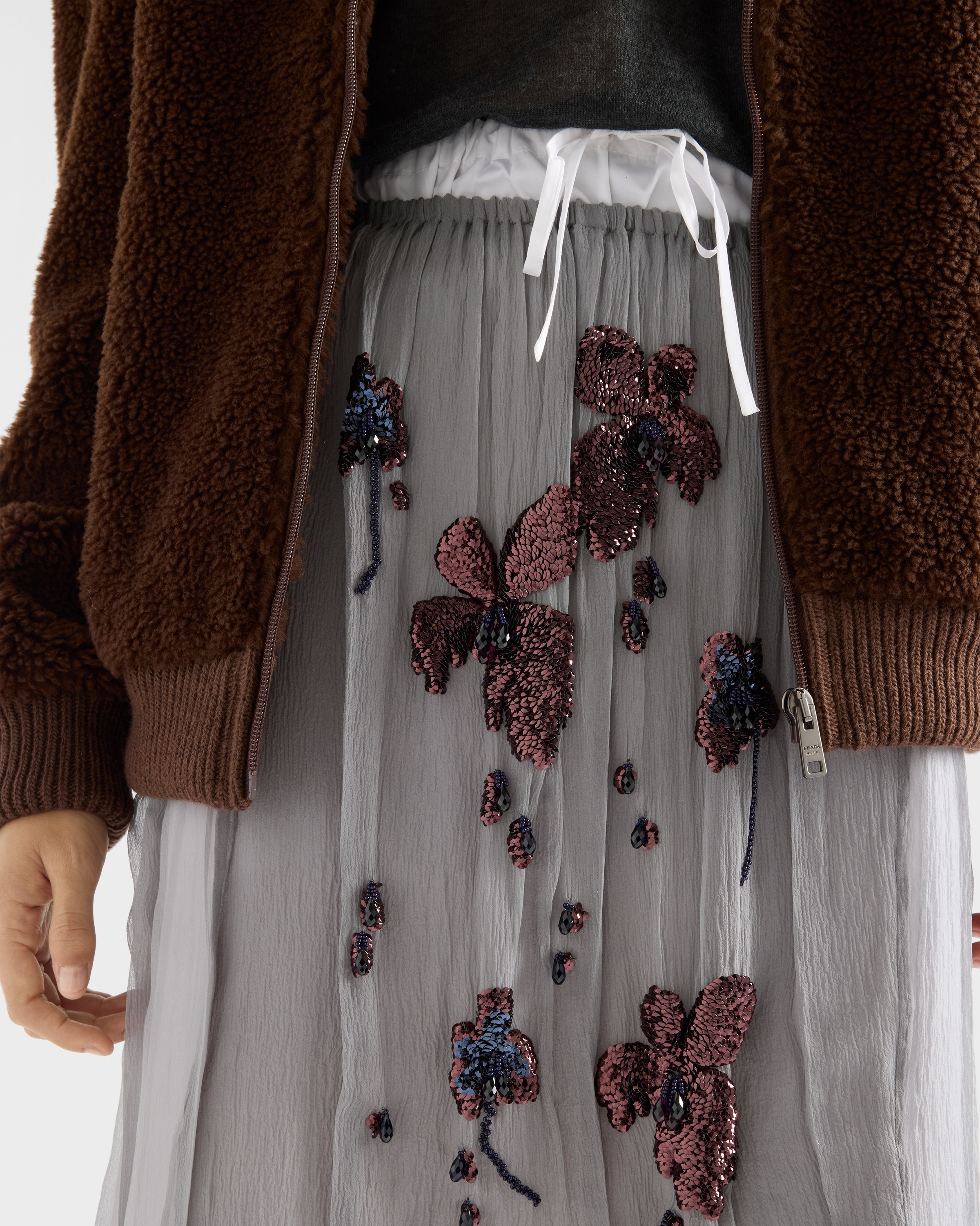 Embroidered chiffon midi-skirt