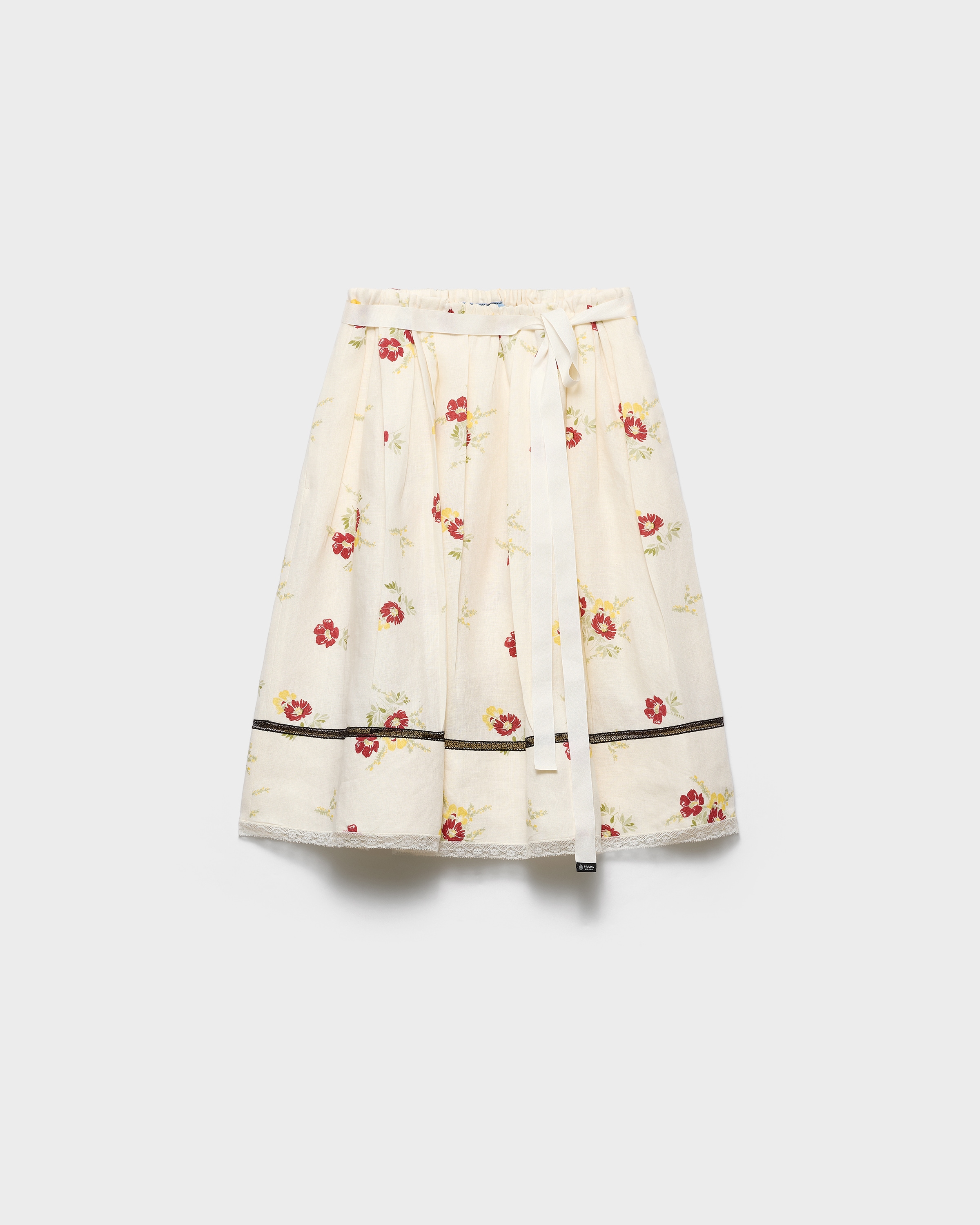 Ruby Red Floral print linen skirt | PRADA - United States