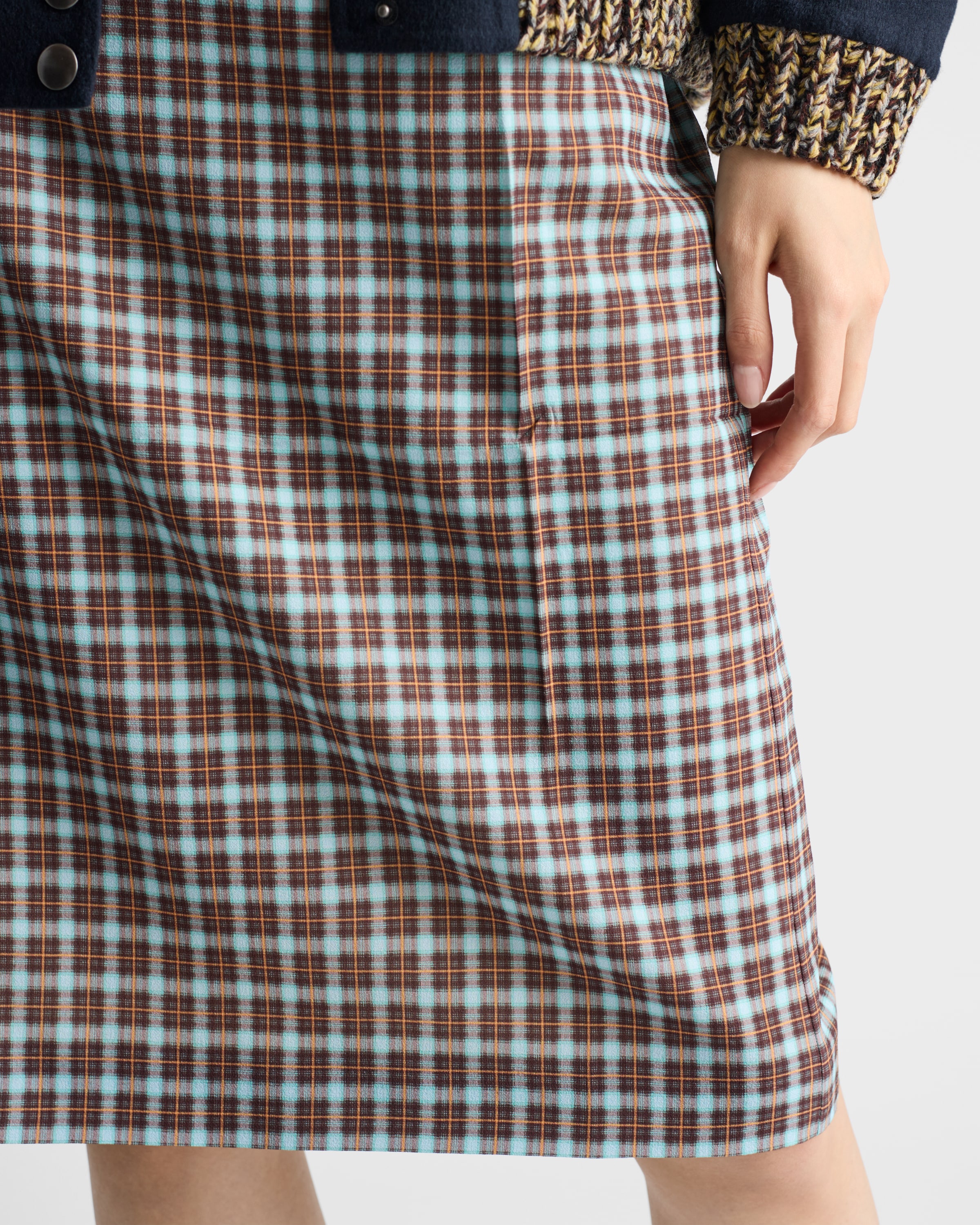 PRADA チェック柄 ミディアム バージンウール スカート カジュアル プラダ PRADA(プラダ) 18SS Lame pleated jacquard skirt ラメ プリーツ