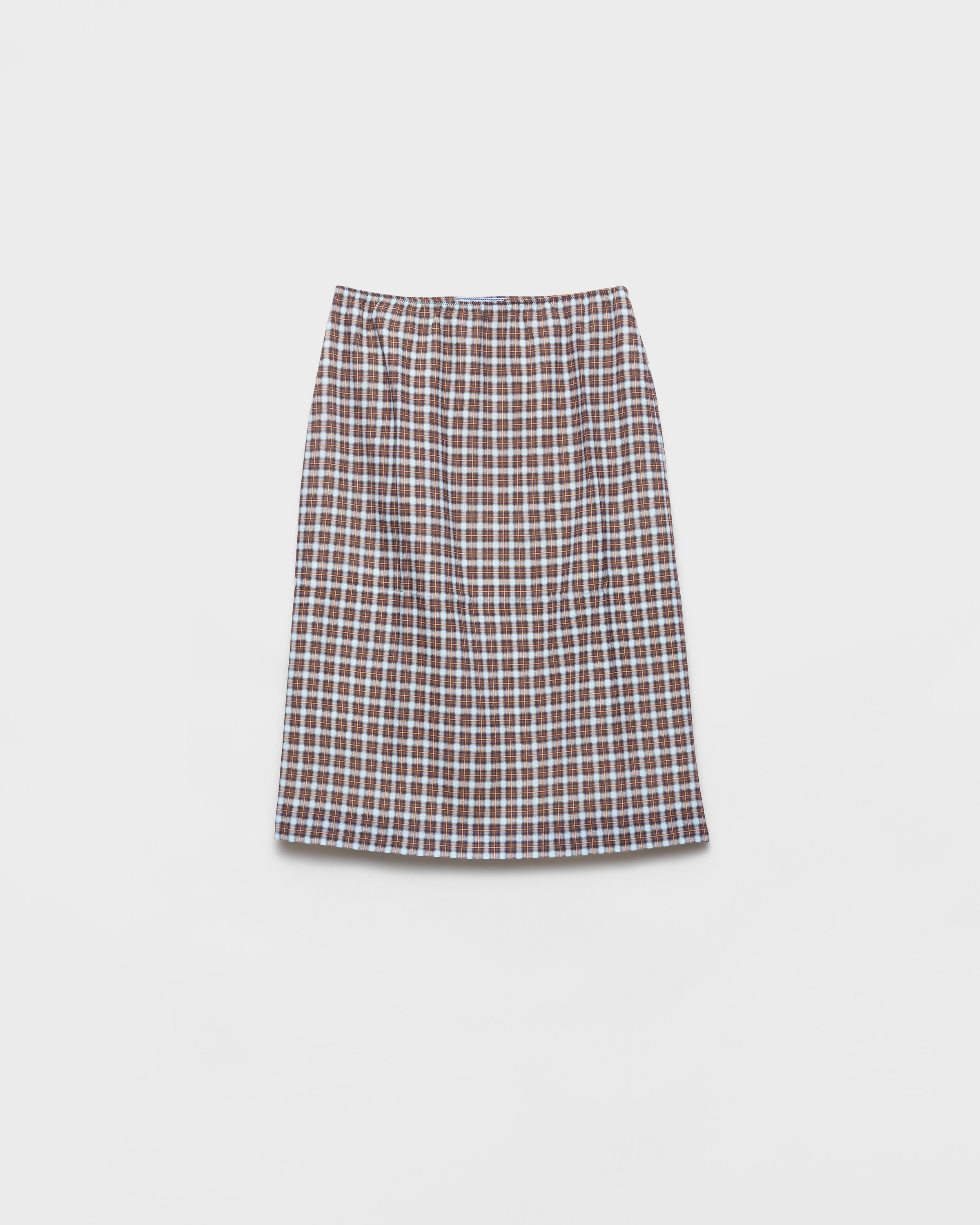 Turquoise/Cocoa Brown Checked stretch georgette skirt | PRADA