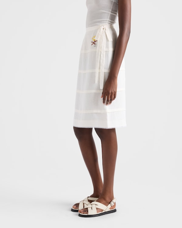 Embroidered slubbed linen skirt - White Embroidered slubbed linen skirt - White