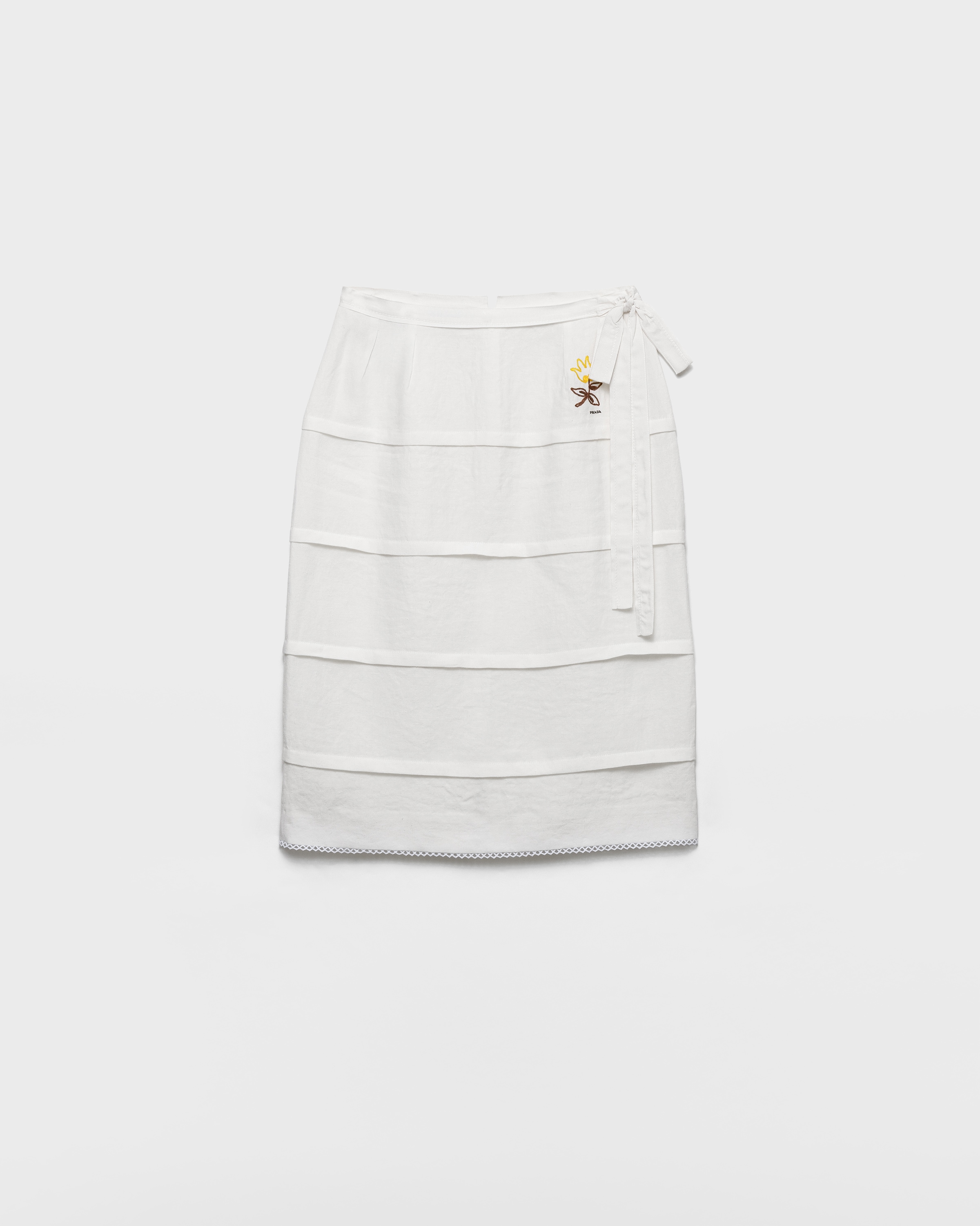 Embroidered slubbed linen skirt