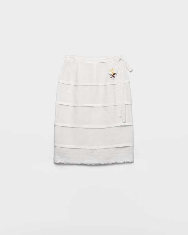 Embroidered slubbed linen skirt - White Embroidered slubbed linen skirt - White