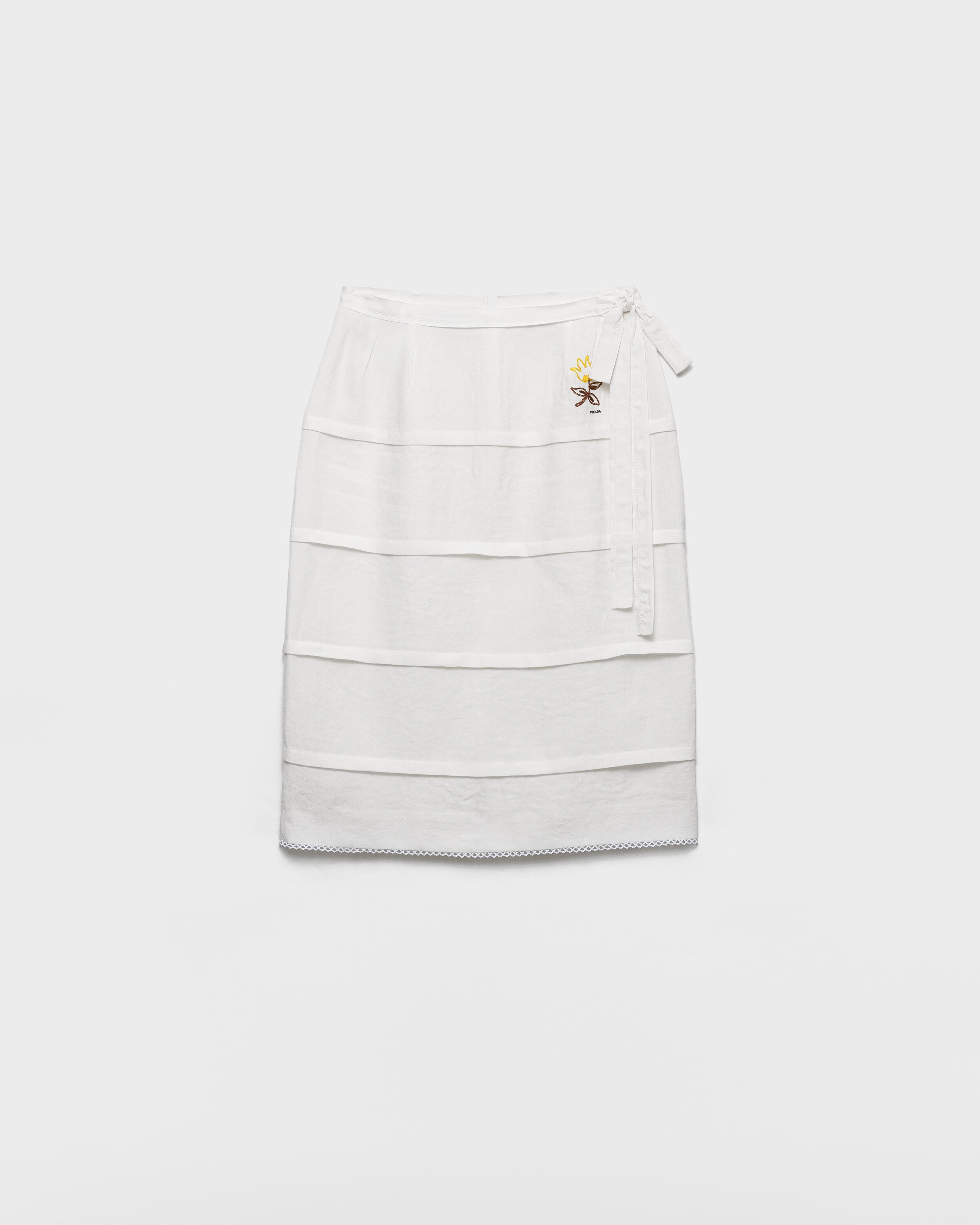 Prada Embroidered Slubbed Linen Skirt, Woman, White, Size 38