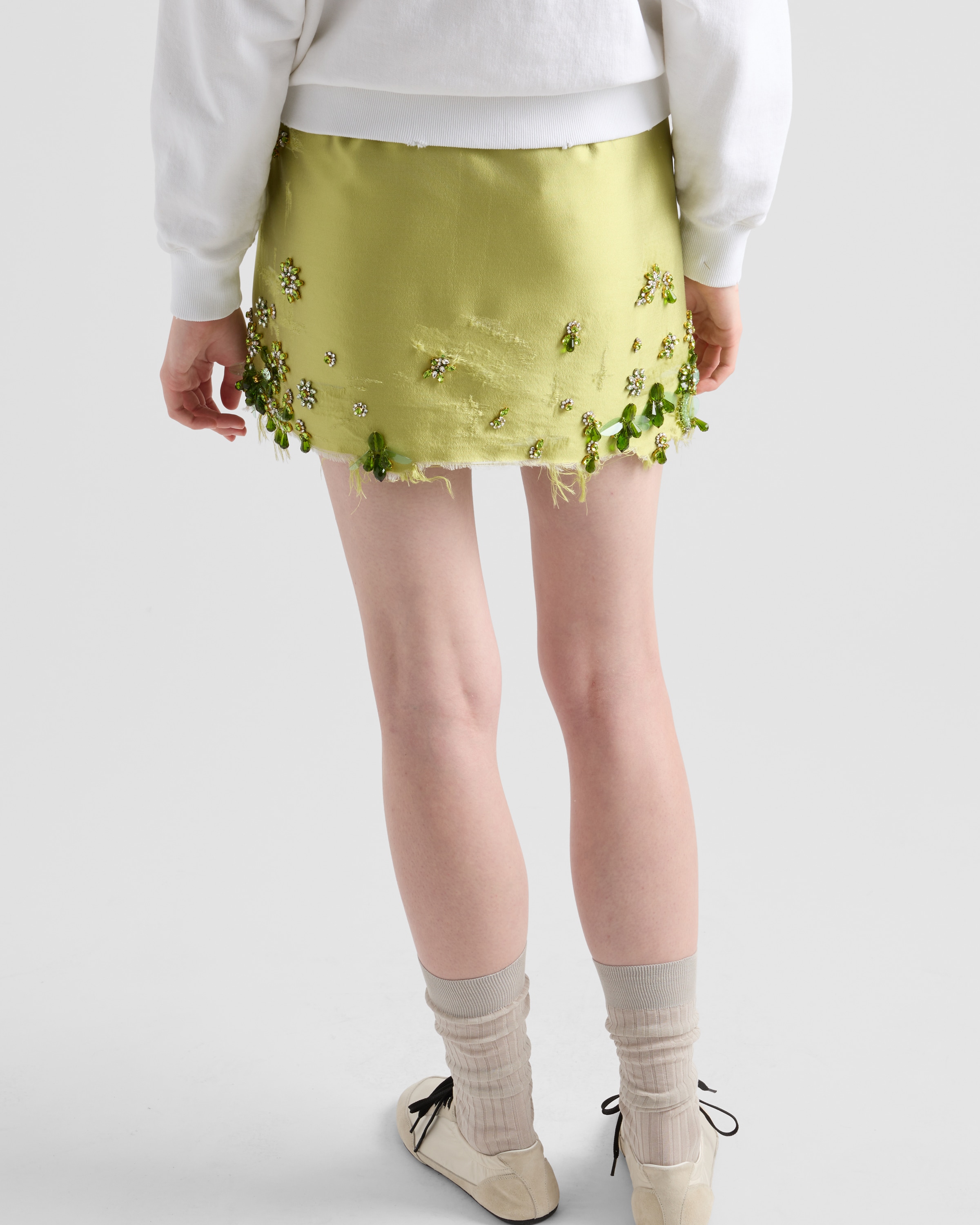 【希少】PRADA 刺繍入り シルク&ウール ミニスカート グリーン Fern Green Embroidered silk and wool miniskirt | PRADA
