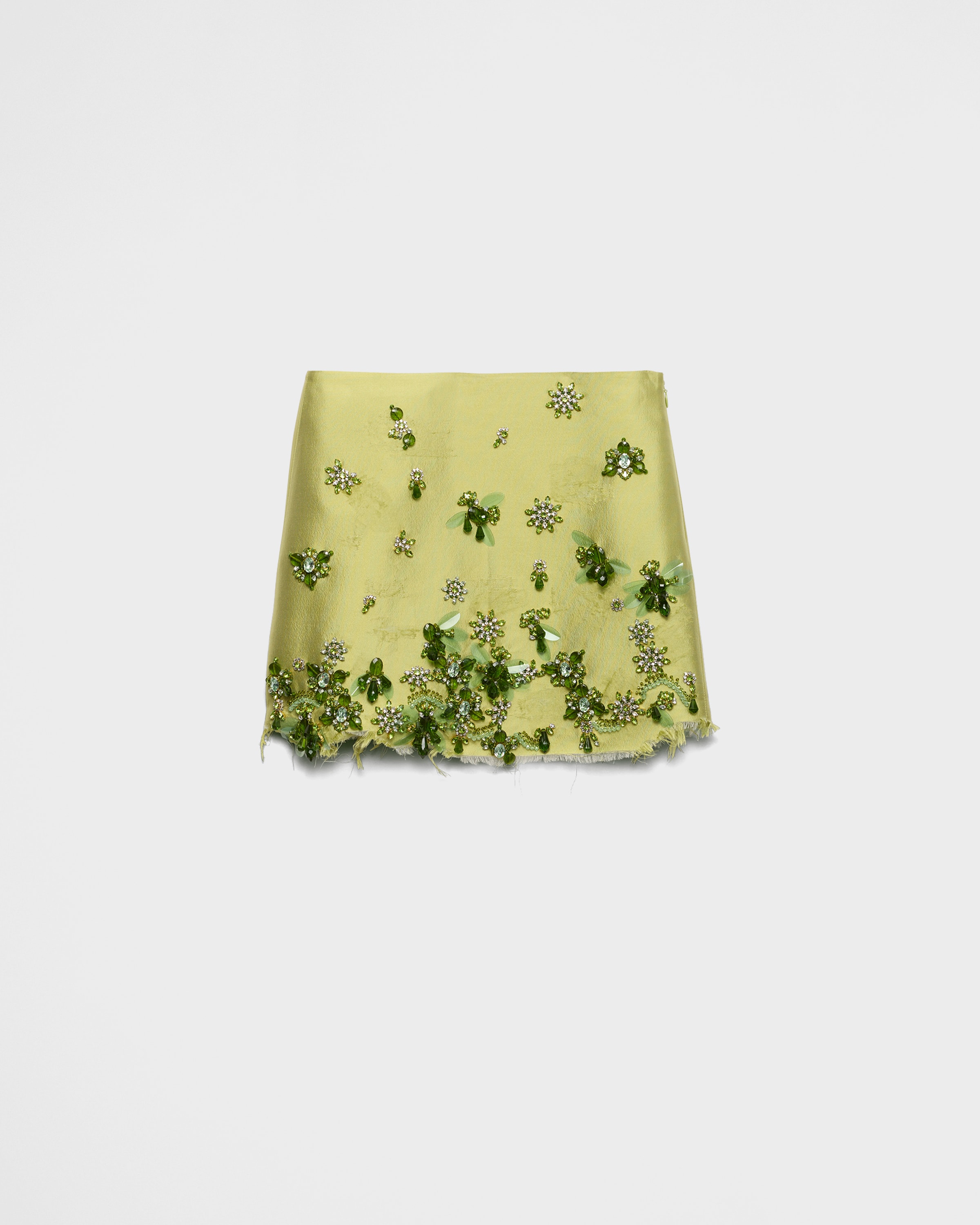 Prada Embroidered Silk And Wool Miniskirt In Fern Green