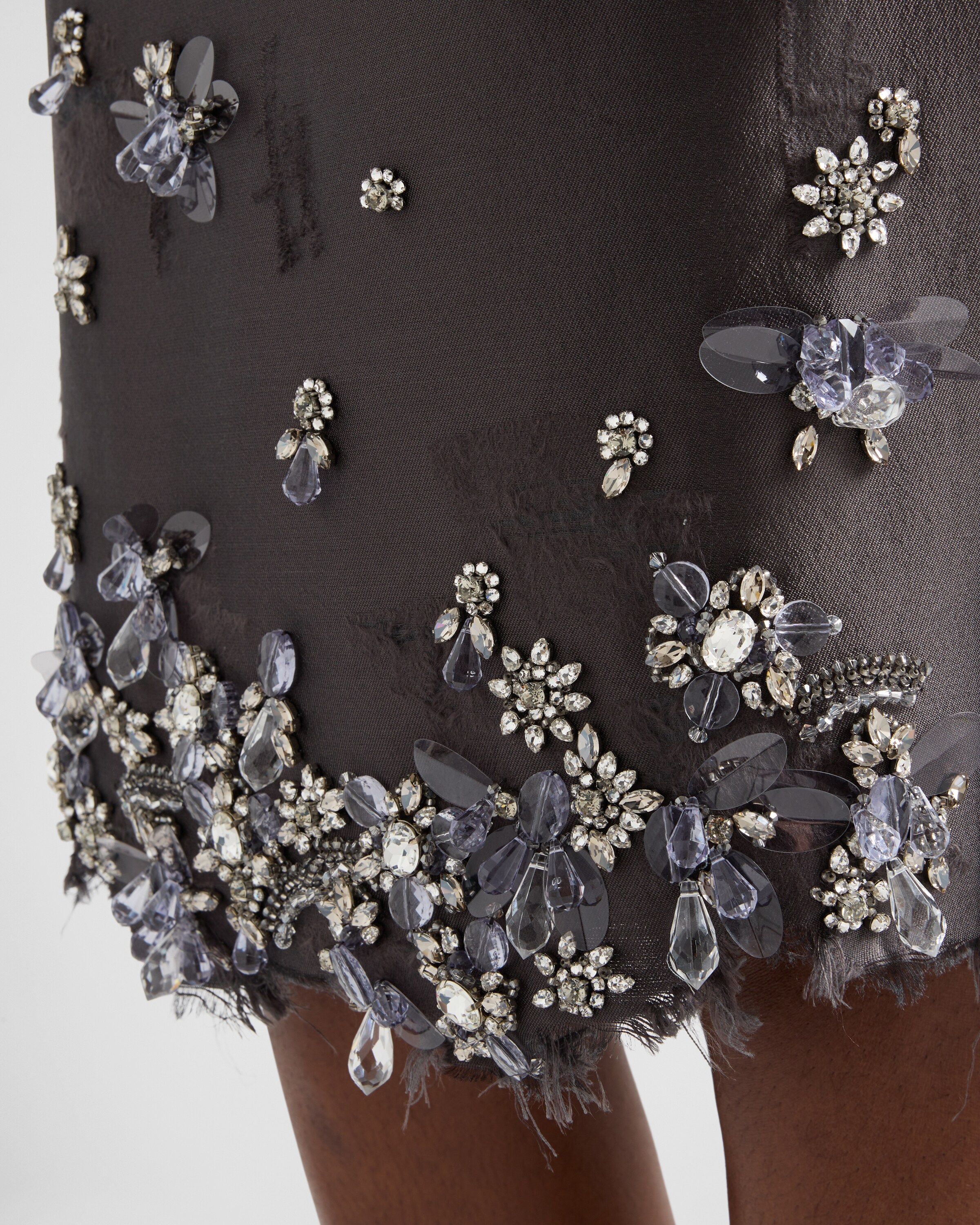 Shop Prada Embroidered Silk And Wool Skirt In Grey