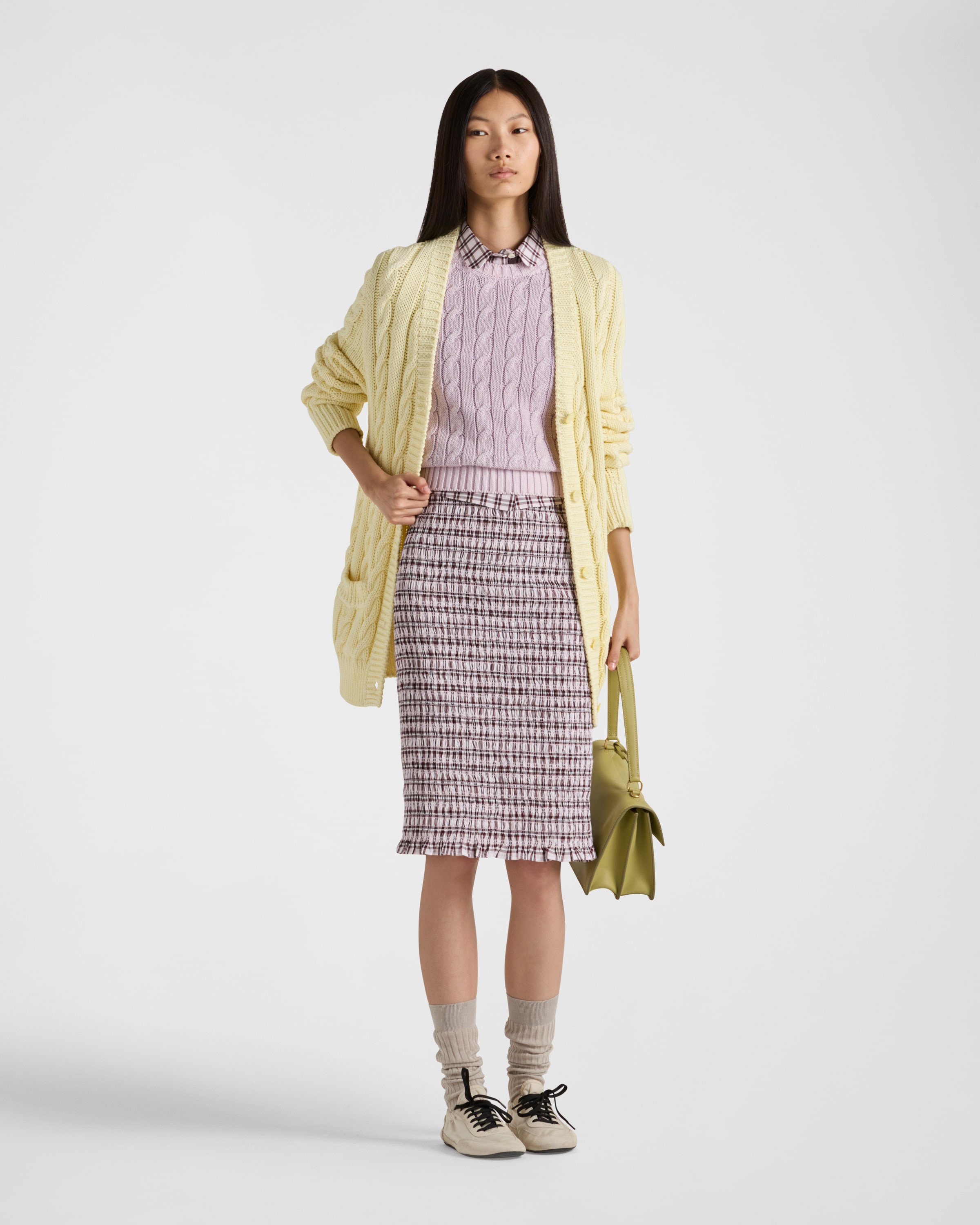 Prada スカート Checked cotton skirt 関税込 Alabaster Pink Checked cotton miniskirt | PRADA