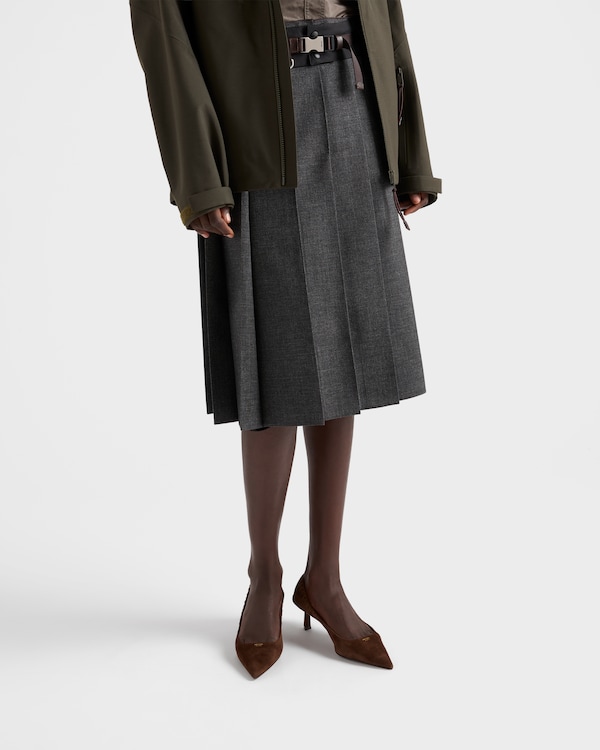 Pleated hopsack and technical fabric skirt Pleated hopsack and technical fabric skirt