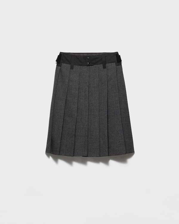 Pleated hopsack and technical fabric skirt Pleated hopsack and technical fabric skirt