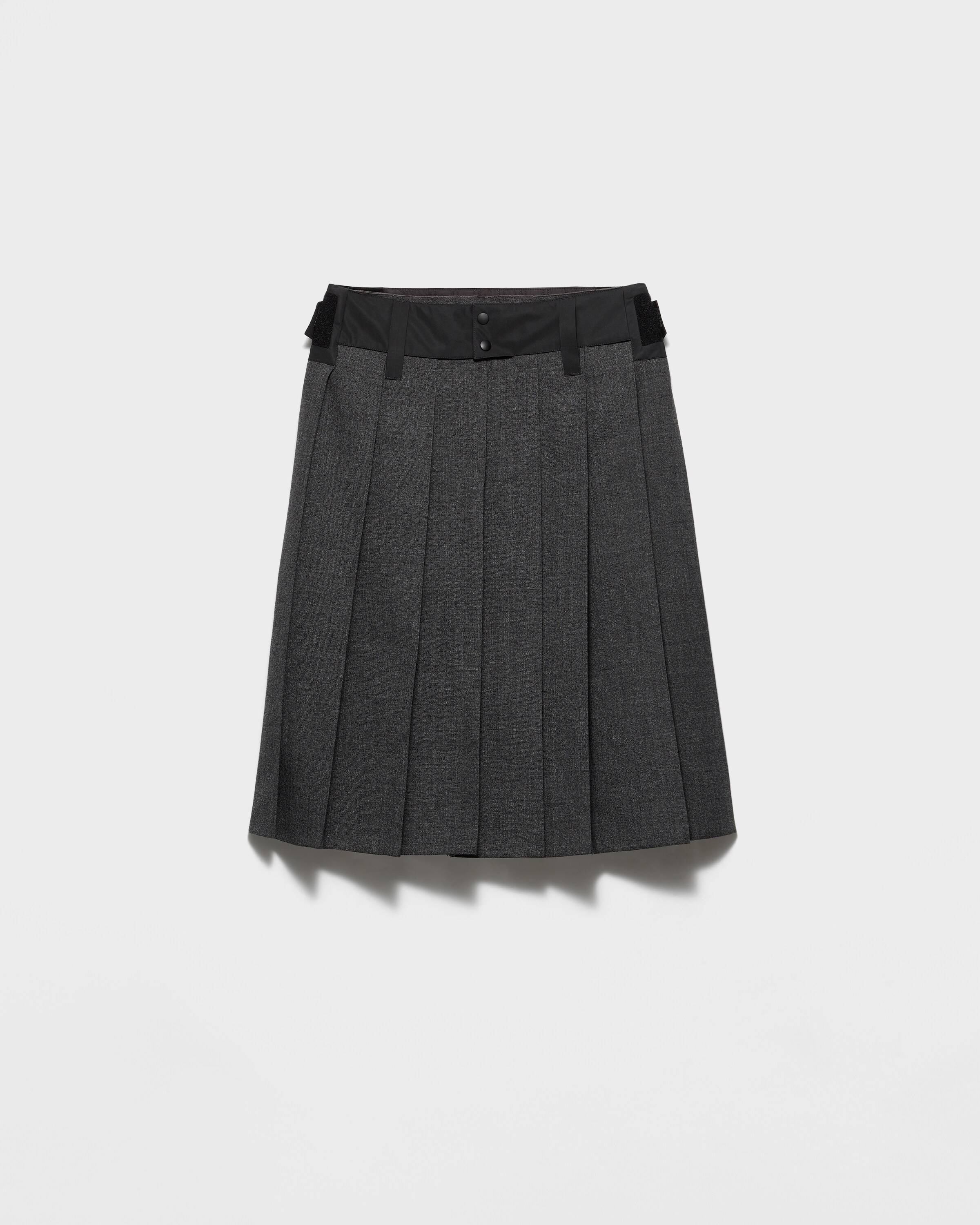 Prada Pleated Hopsack And Technical Fabric Skirt , Woman, Slate Gray, Size 42