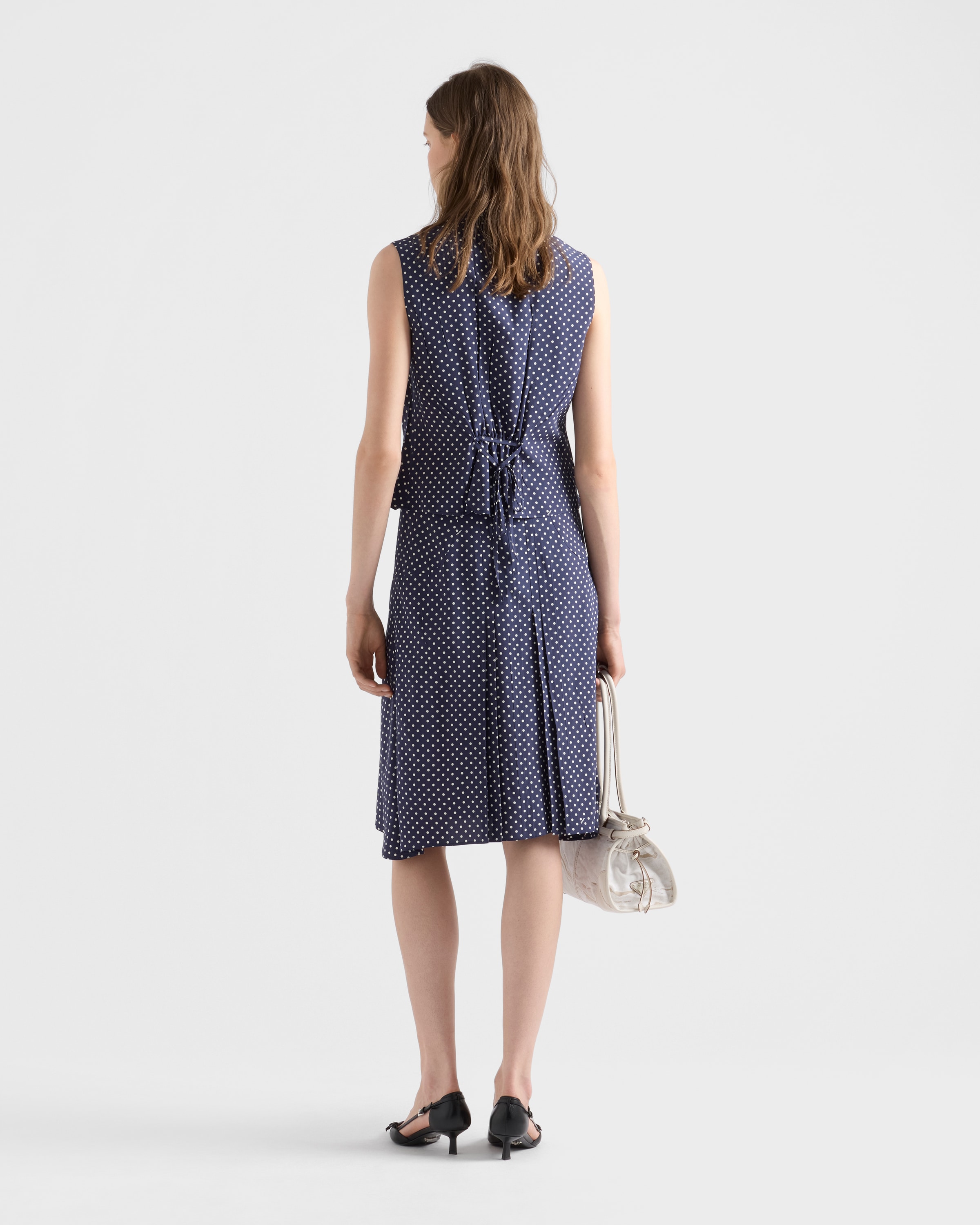Blue/White Polka-dot marocain skirt | PRADA - United States