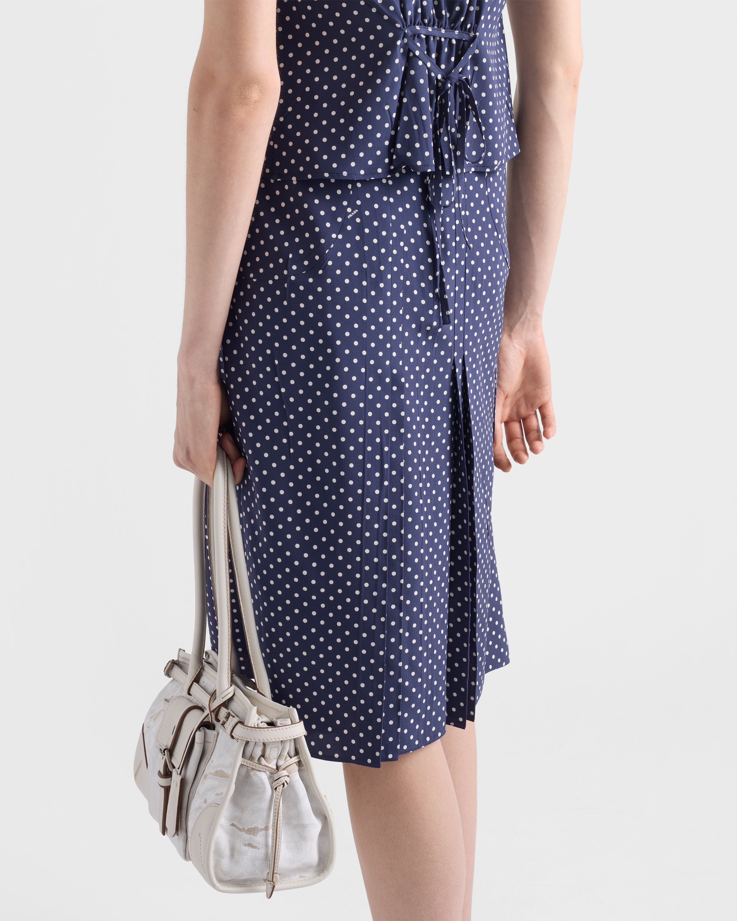 Blue/white Polka-dot Marocain Skirt | PRADA