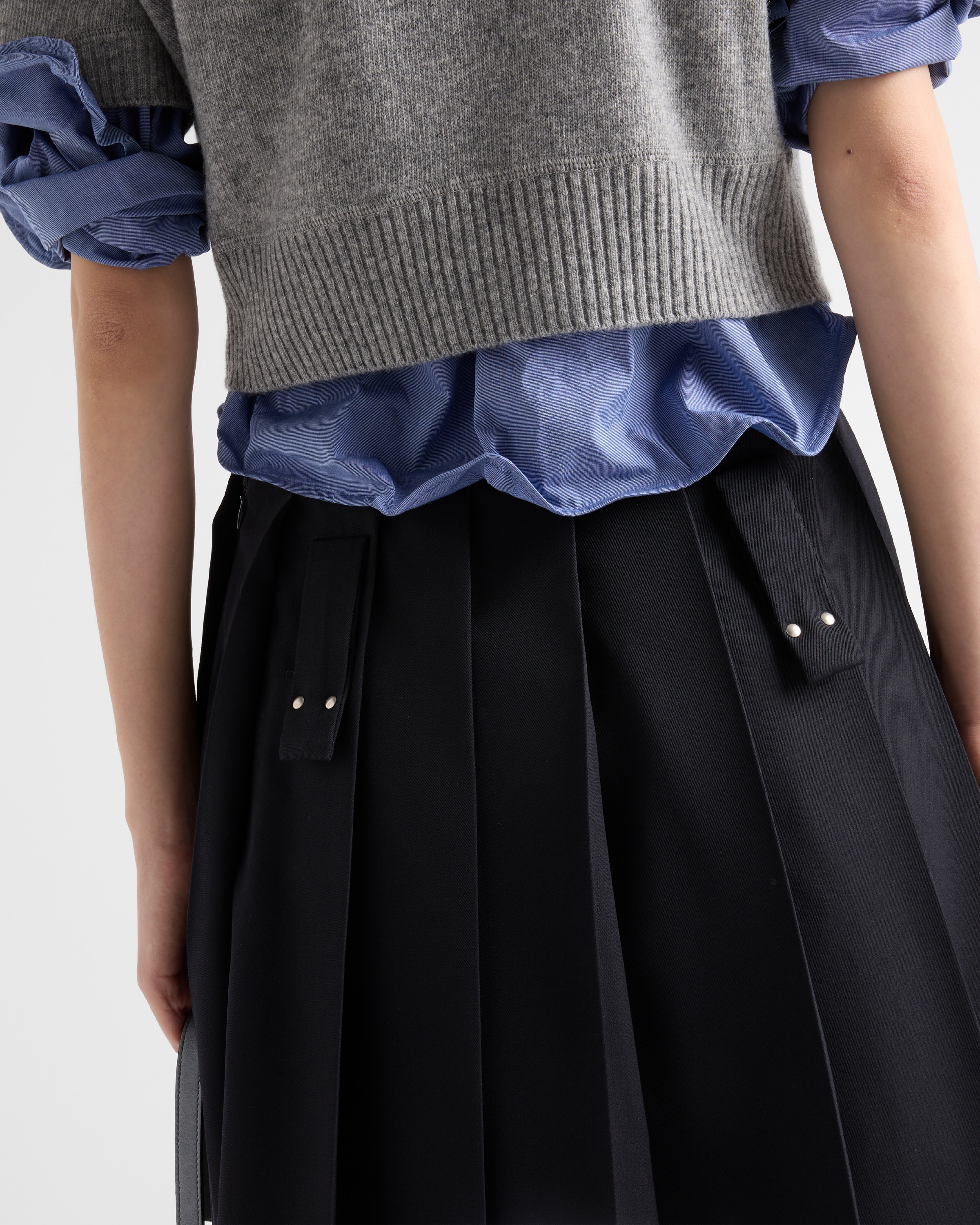 Shop Prada Pleated Gabardine Miniskirt With Metal Rings In Navy