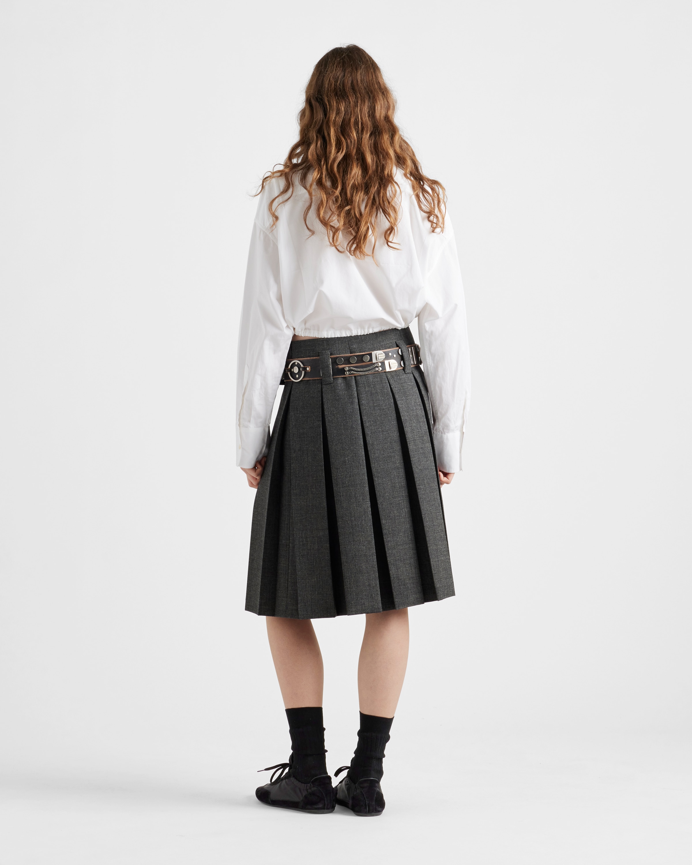 グレー ベルト付 ラッシュステッチ スカート | PRADA