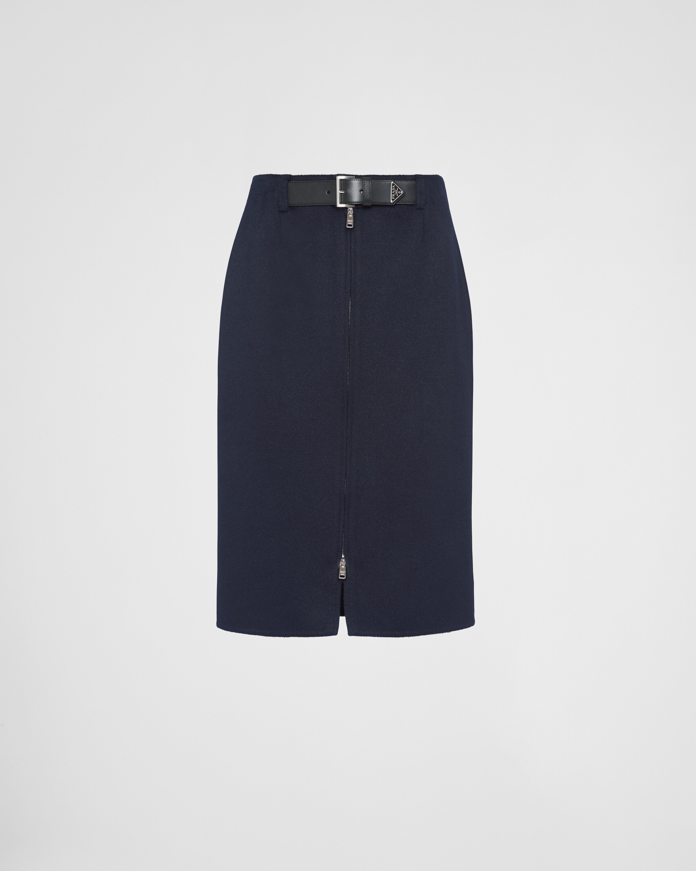 Shop Prada Cashgora Midi-skirt In Navy