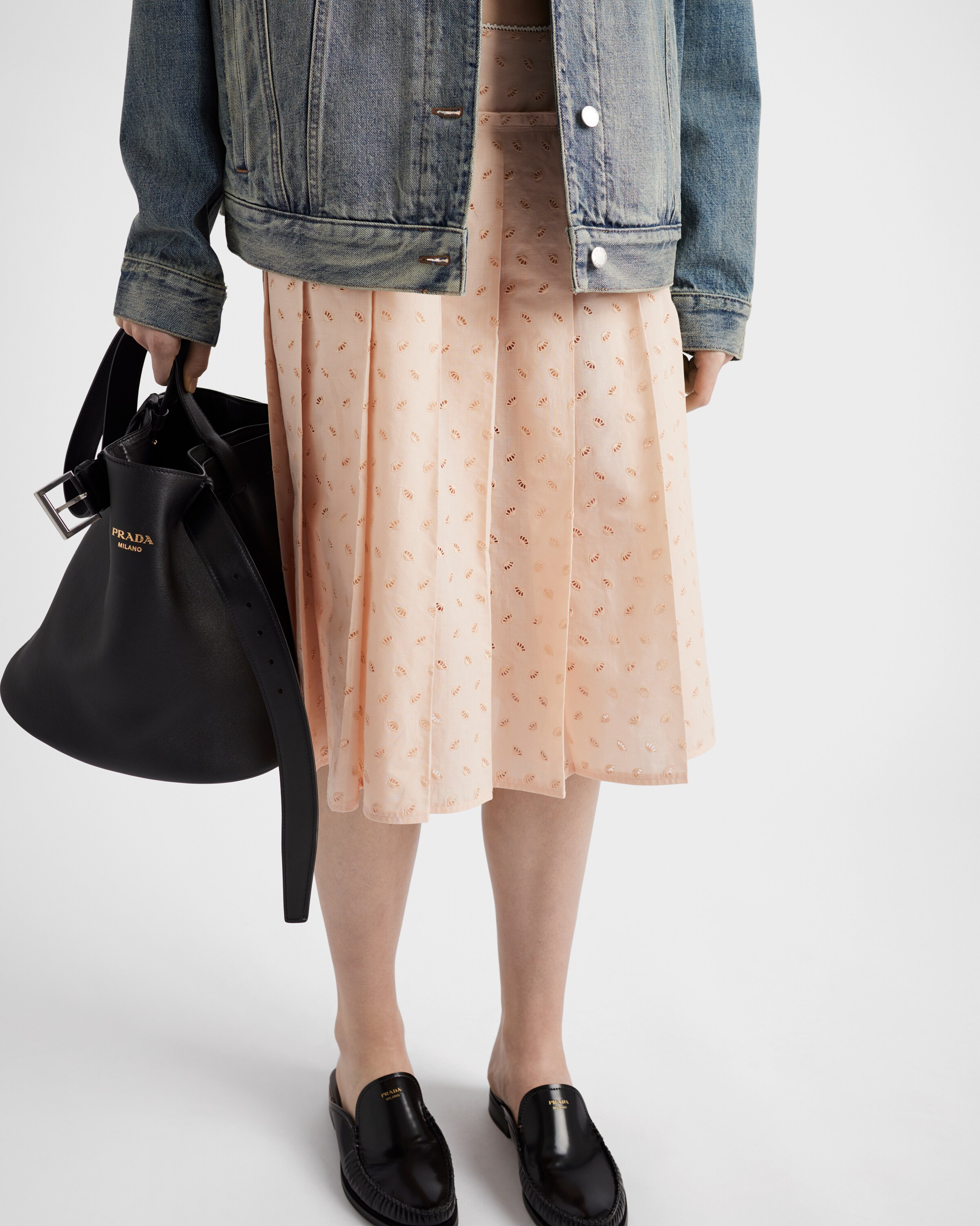 Prada Pleated Eyelet Lace Skirt