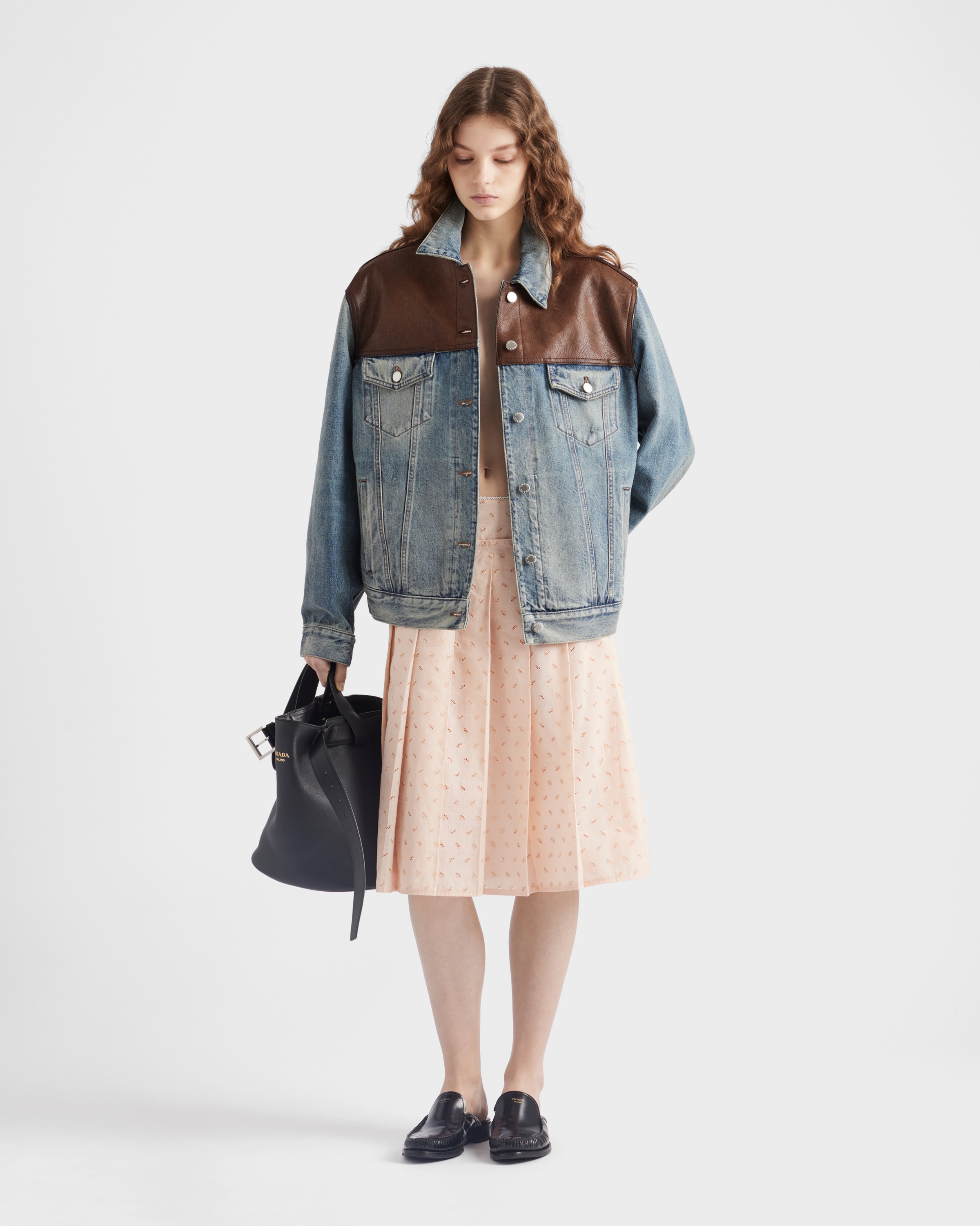 Prada Pleated Eyelet Lace Skirt